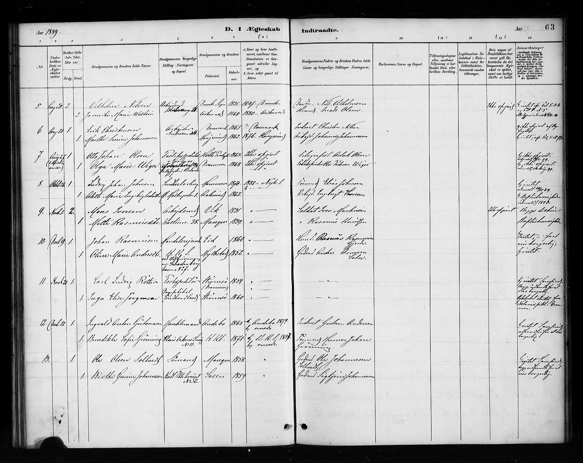Nykirken Sokneprestembete, SAB/A-77101/H/Haa/L0053: Parish register (official) no. H 2, 1887-1897, p. 63