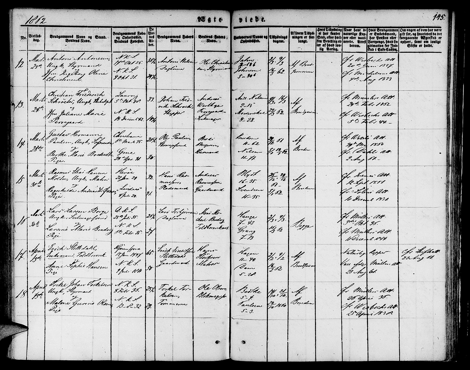 Nykirken Sokneprestembete, AV/SAB-A-77101/H/Hab: Parish register (copy) no. D 1, 1832-1867, p. 145