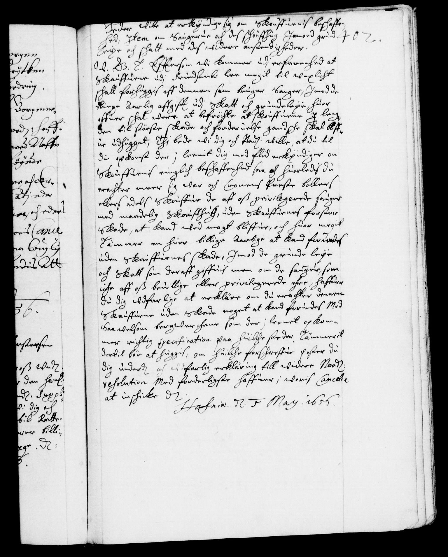 Danske Kanselli 1572-1799, RA/EA-3023/F/Fc/Fca/Fcab/L0009: Norske tegnelser (mikrofilm), 1653-1656, p. 402a