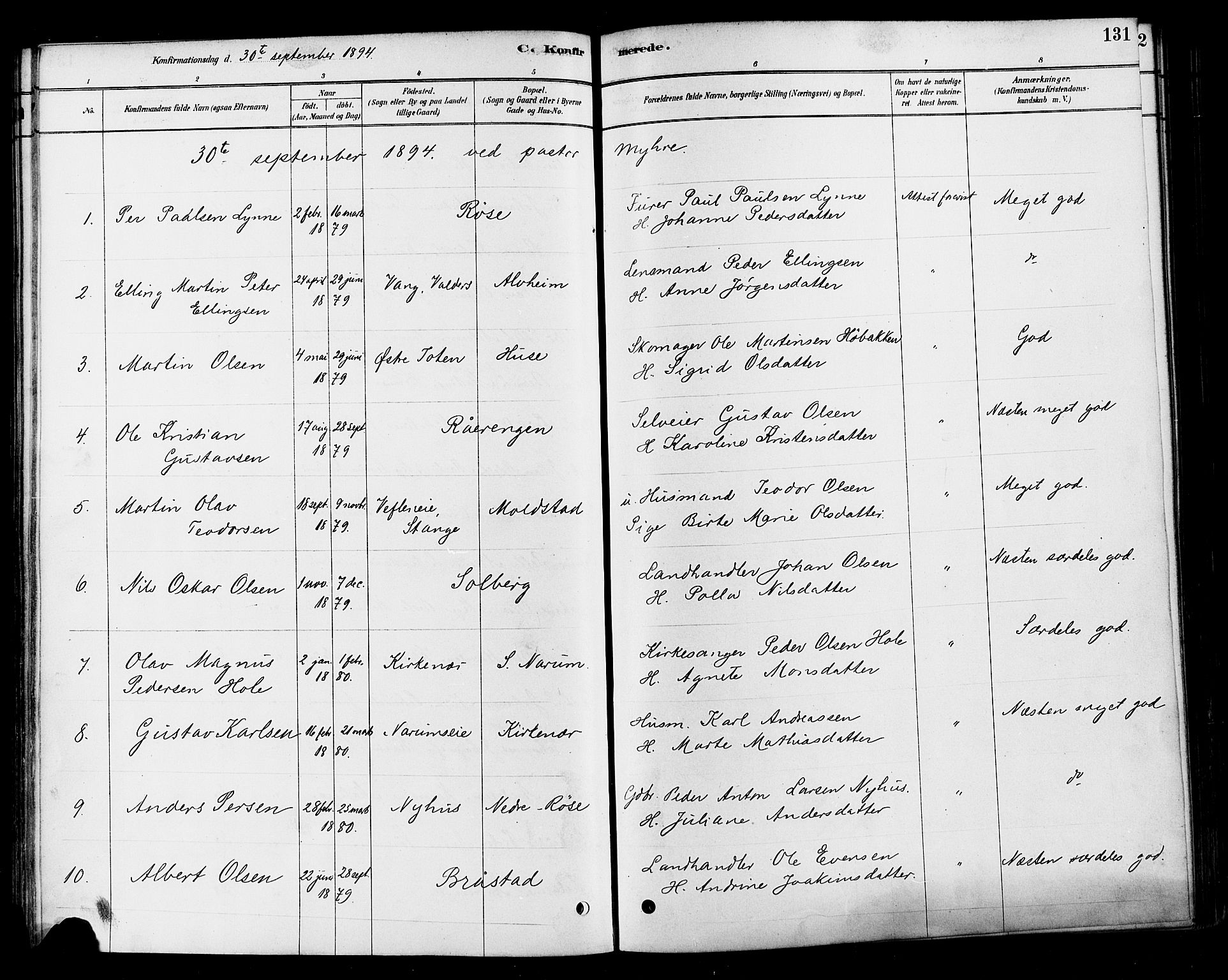 Vestre Toten prestekontor, SAH/PREST-108/H/Ha/Haa/L0010: Parish register (official) no. 10, 1878-1894, p. 131