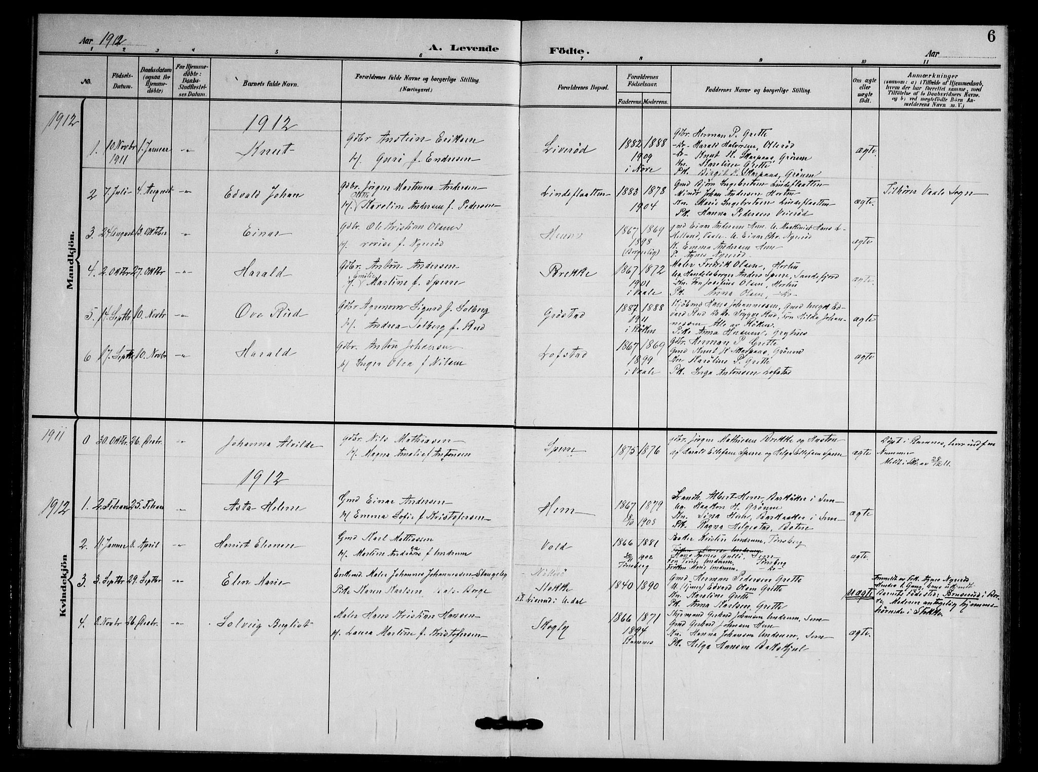 Våle kirkebøker, AV/SAKO-A-334/F/Fb/L0003: Parish register (official) no. II 3, 1907-1936, p. 6