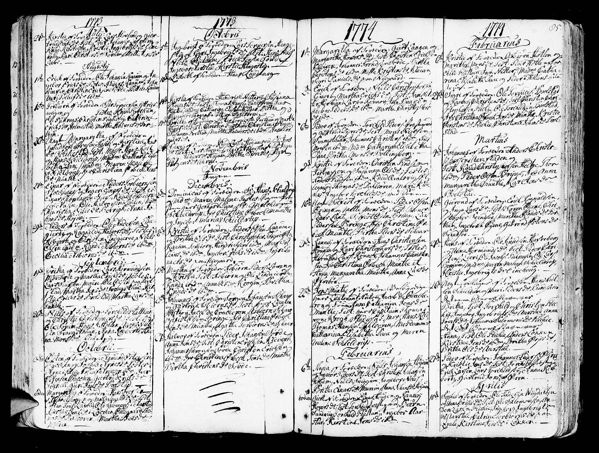 Luster sokneprestembete, SAB/A-81101/H/Haa/Haaa/L0001: Parish register (official) no. A 1, 1731-1803, p. 85