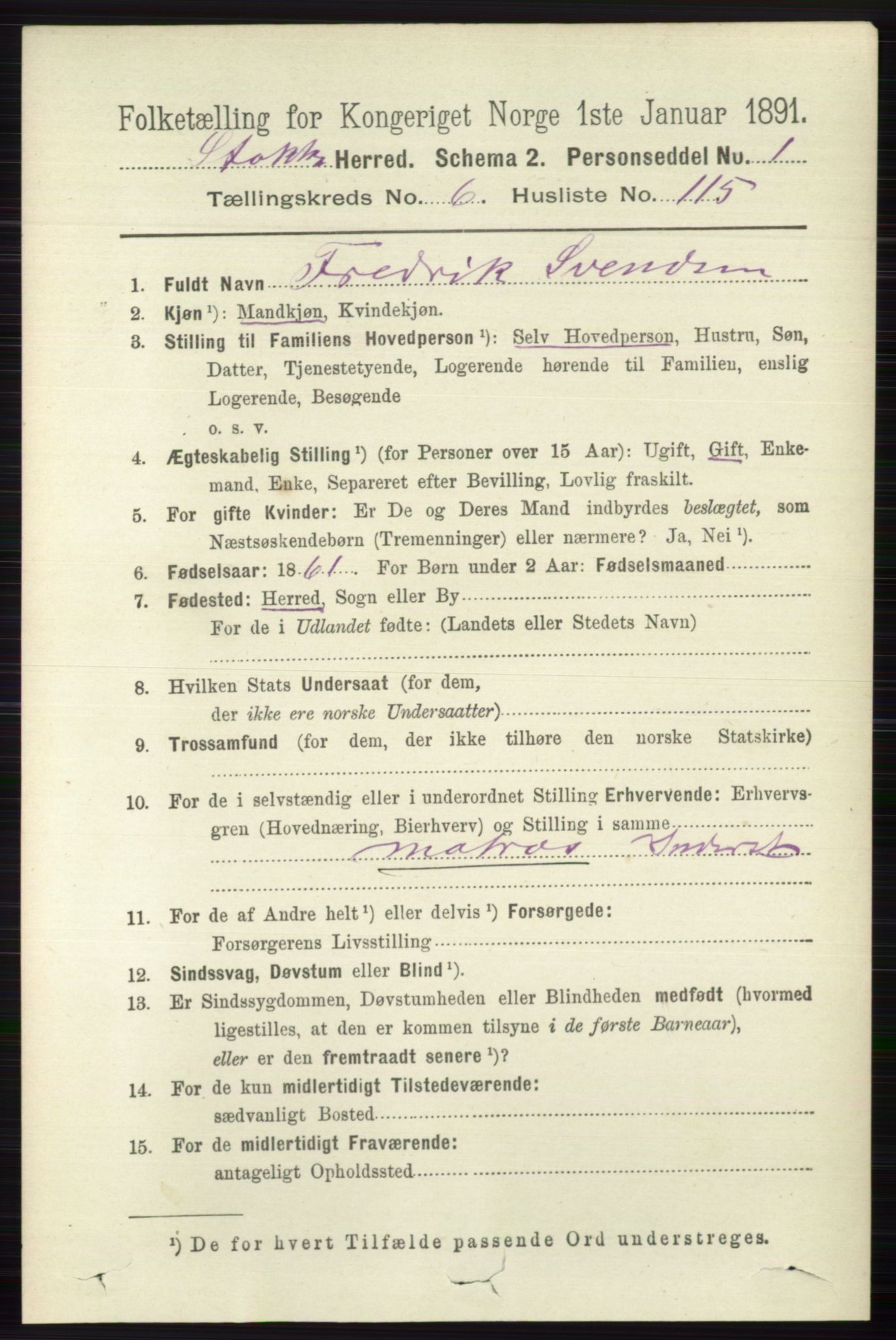 RA, 1891 census for 0720 Stokke, 1891, p. 4503