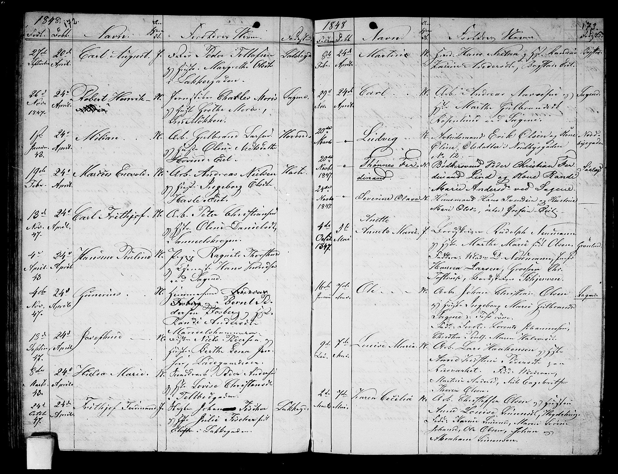 Aker prestekontor kirkebøker, AV/SAO-A-10861/G/L0008: Parish register (copy) no. 8, 1845-1848, p. 172-173