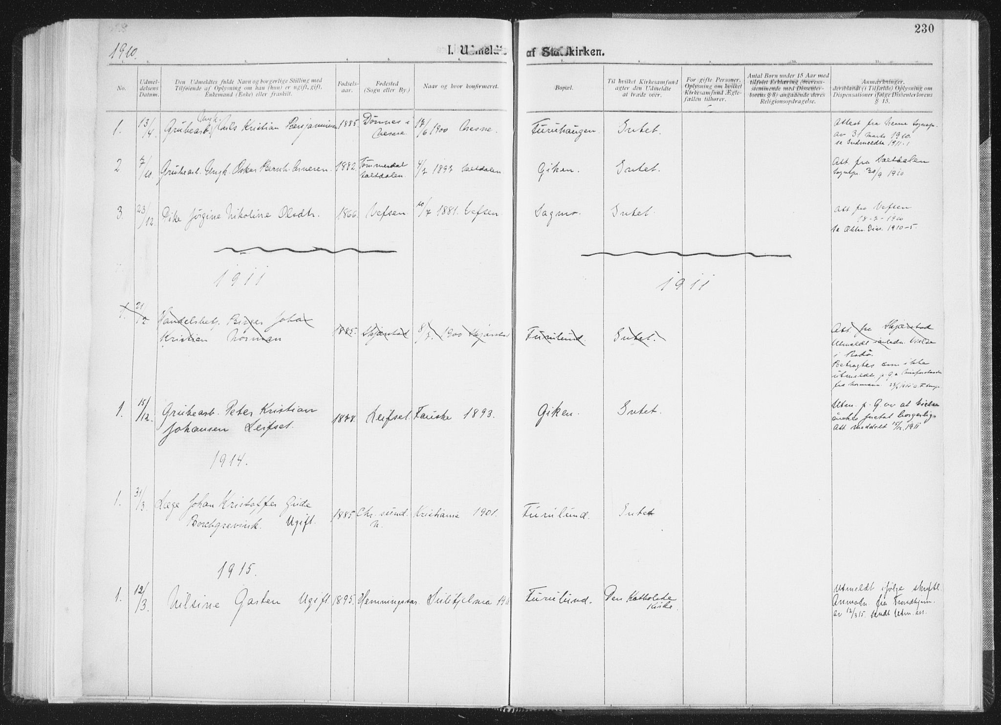 Ministerialprotokoller, klokkerbøker og fødselsregistre - Nordland, AV/SAT-A-1459/850/L0711: Curate's parish register no. 850B01, 1902-1915, p. 230