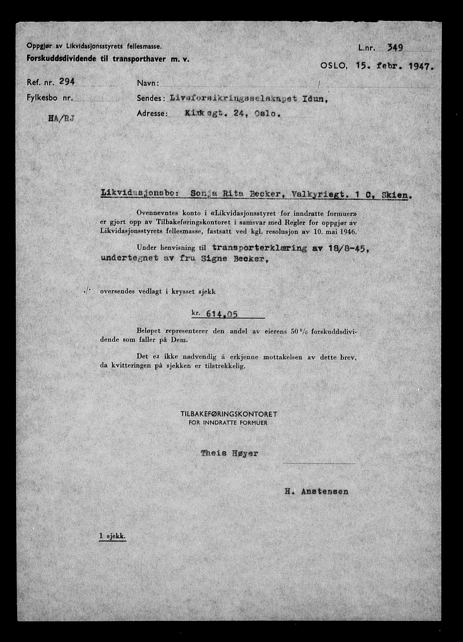 Justisdepartementet, Tilbakeføringskontoret for inndratte formuer, AV/RA-S-1564/H/Hc/Hcd/L0991: --, 1945-1947, p. 35