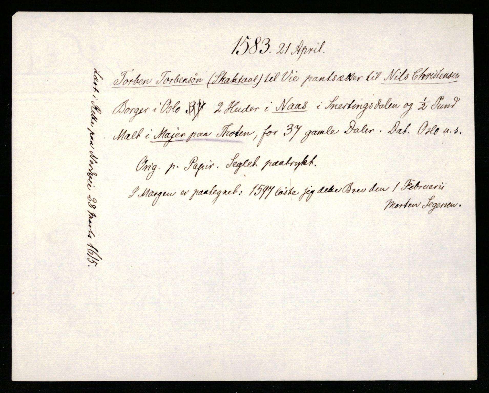 Riksarkivets diplomsamling, AV/RA-EA-5965/F35/F35b/L0002: Riksarkivets diplomer, seddelregister, 1567-1583, p. 697