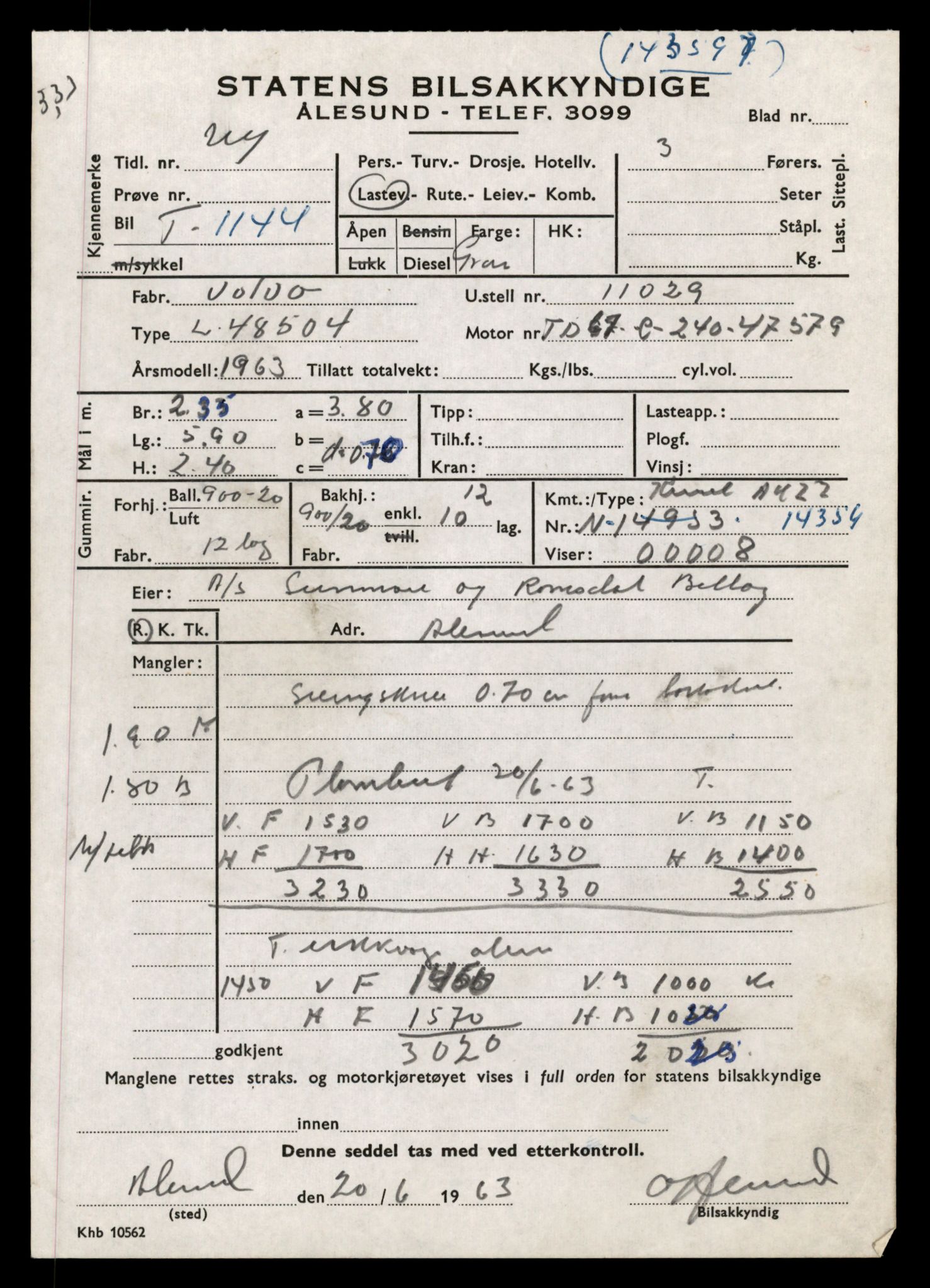 Møre og Romsdal vegkontor - Ålesund trafikkstasjon, AV/SAT-A-4099/F/Fe/L0010: Registreringskort for kjøretøy T 1050 - T 1169, 1927-1998, p. 2649