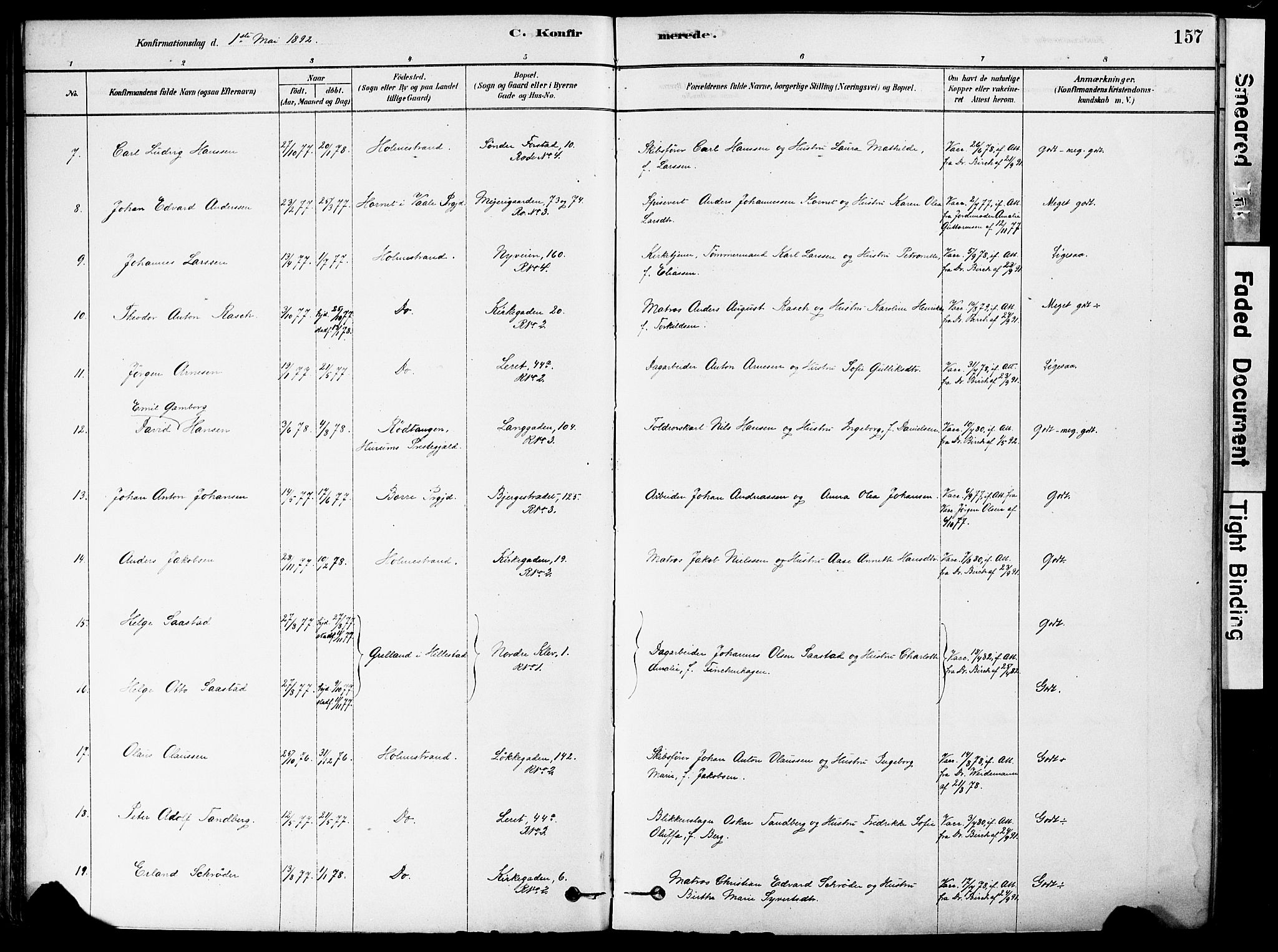 Holmestrand kirkebøker, AV/SAKO-A-346/F/Fa/L0004: Parish register (official) no. 4, 1880-1901, p. 157