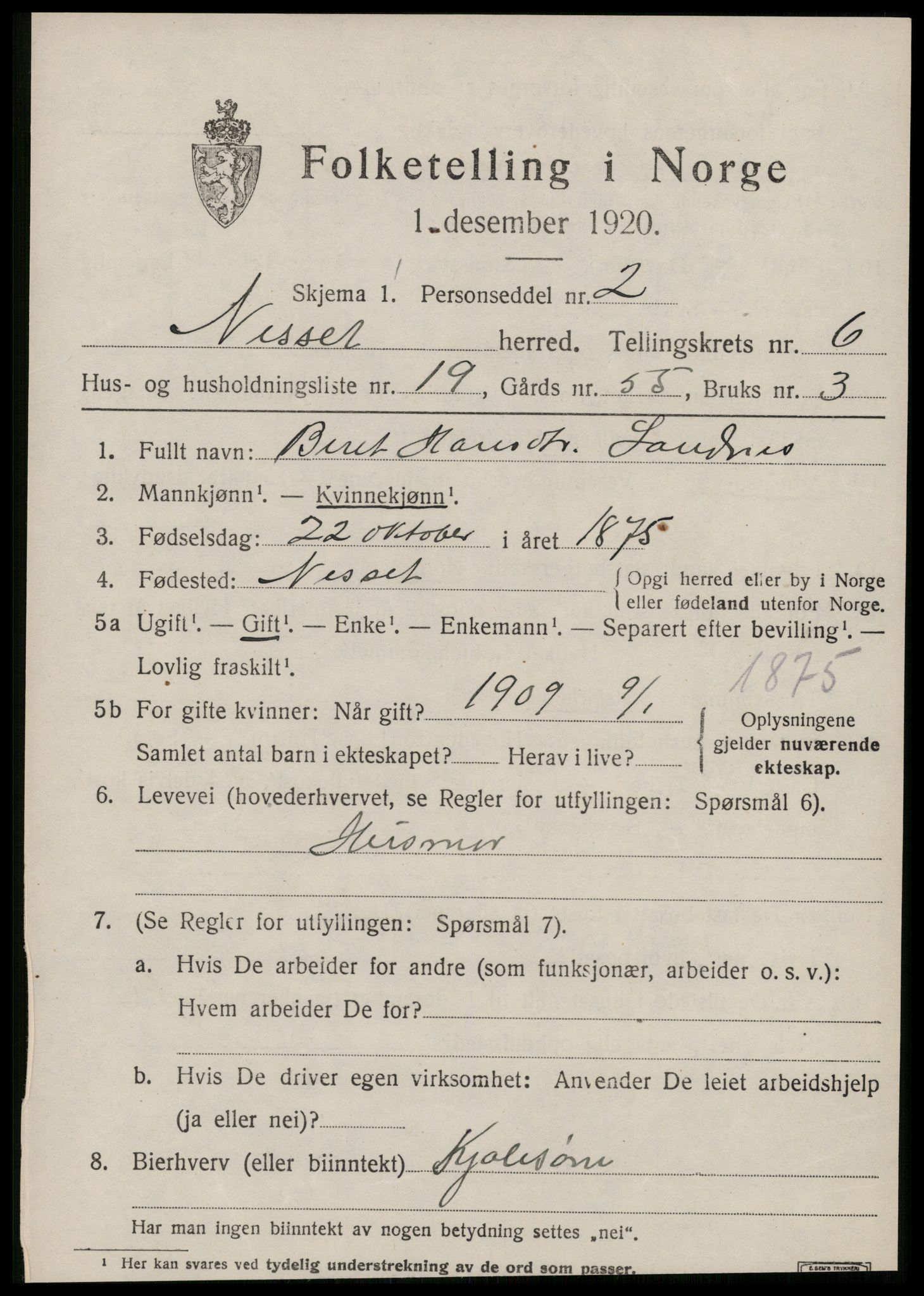 SAT, 1920 census for Nesset, 1920, p. 2968