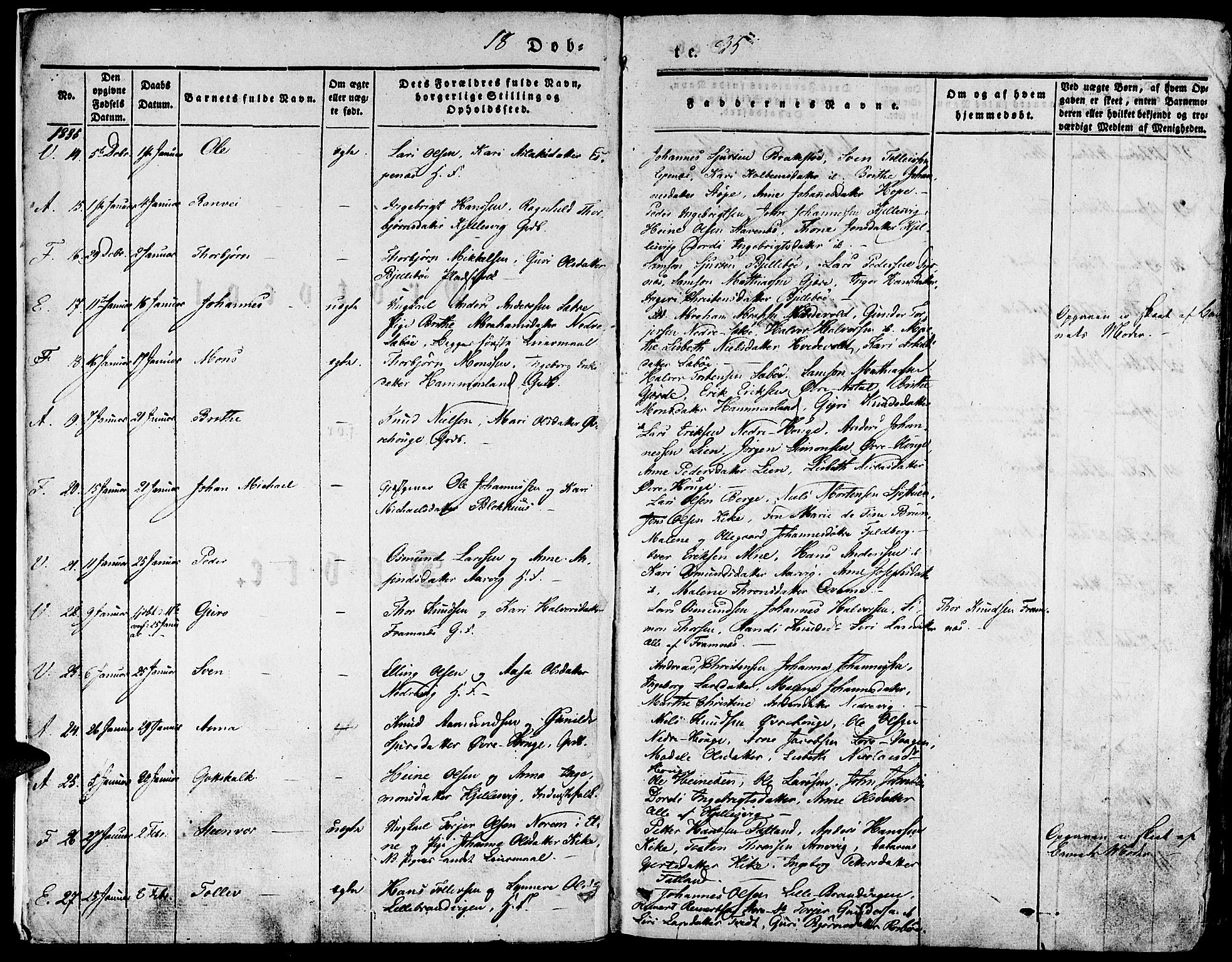 Fjelberg sokneprestembete, SAB/A-75201/H/Haa: Parish register (official) no. A 6, 1835-1851, p. 1