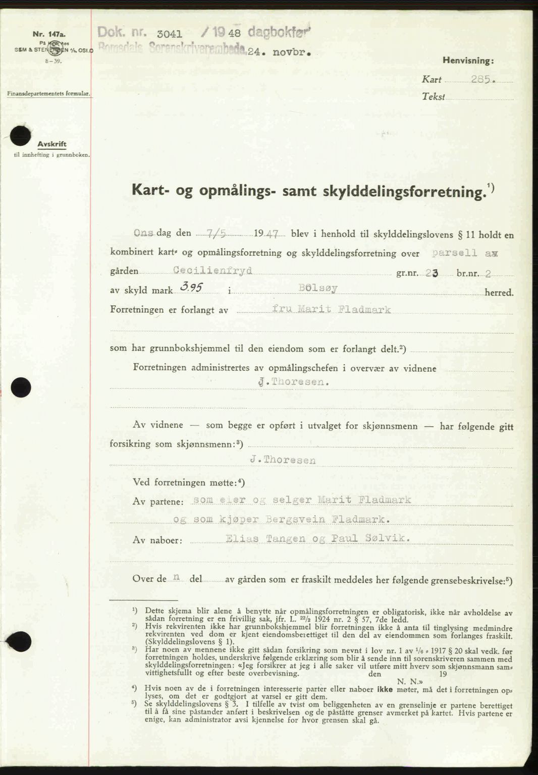 Romsdal sorenskriveri, AV/SAT-A-4149/1/2/2C: Mortgage book no. A27, 1948-1948, Diary no: : 3041/1948