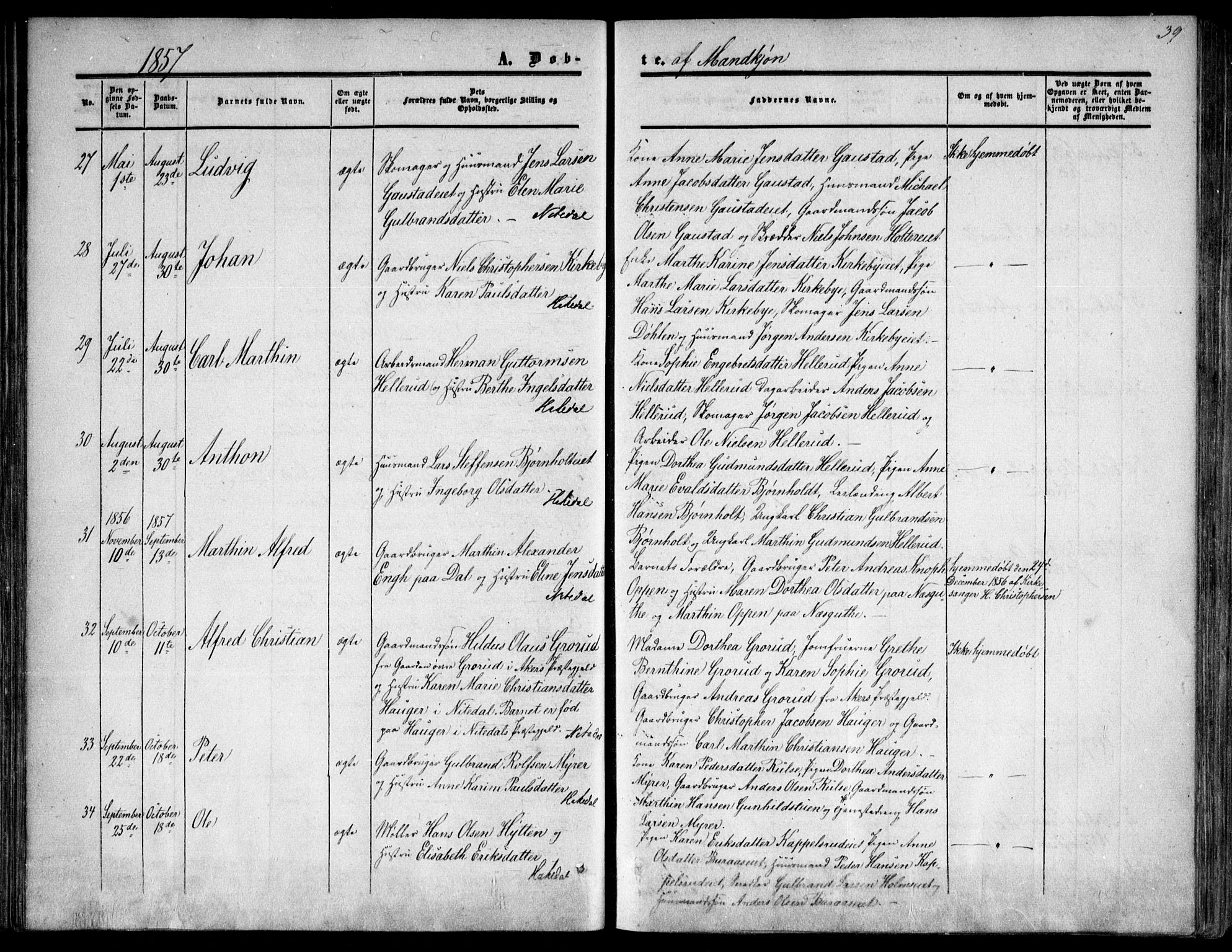 Nittedal prestekontor Kirkebøker, SAO/A-10365a/F/Fa/L0005: Parish register (official) no. I 5, 1850-1862, p. 39