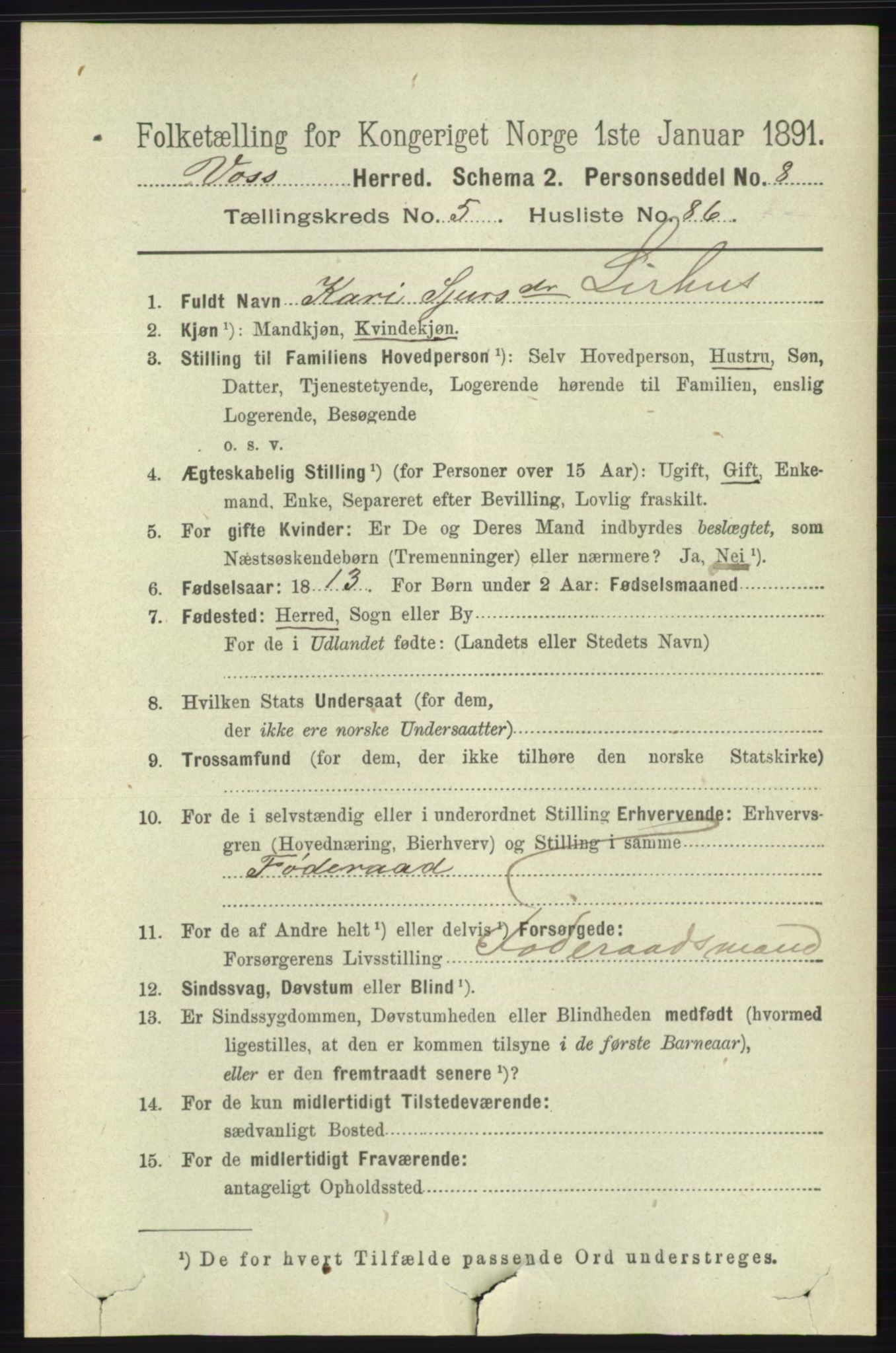 RA, 1891 census for 1235 Voss, 1891, p. 3203