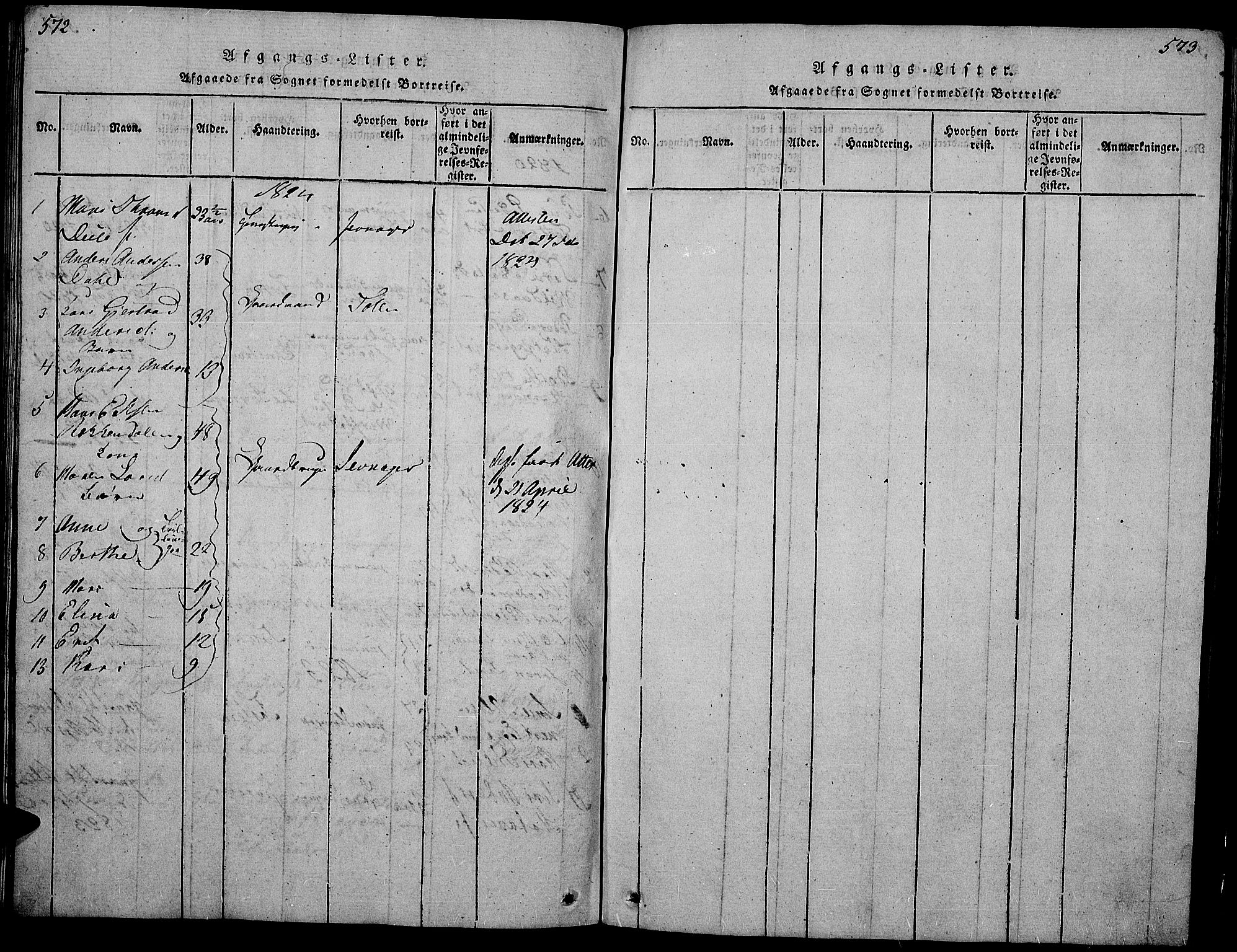 Gran prestekontor, SAH/PREST-112/H/Ha/Hab/L0001: Parish register (copy) no. 1, 1815-1824, p. 572-573