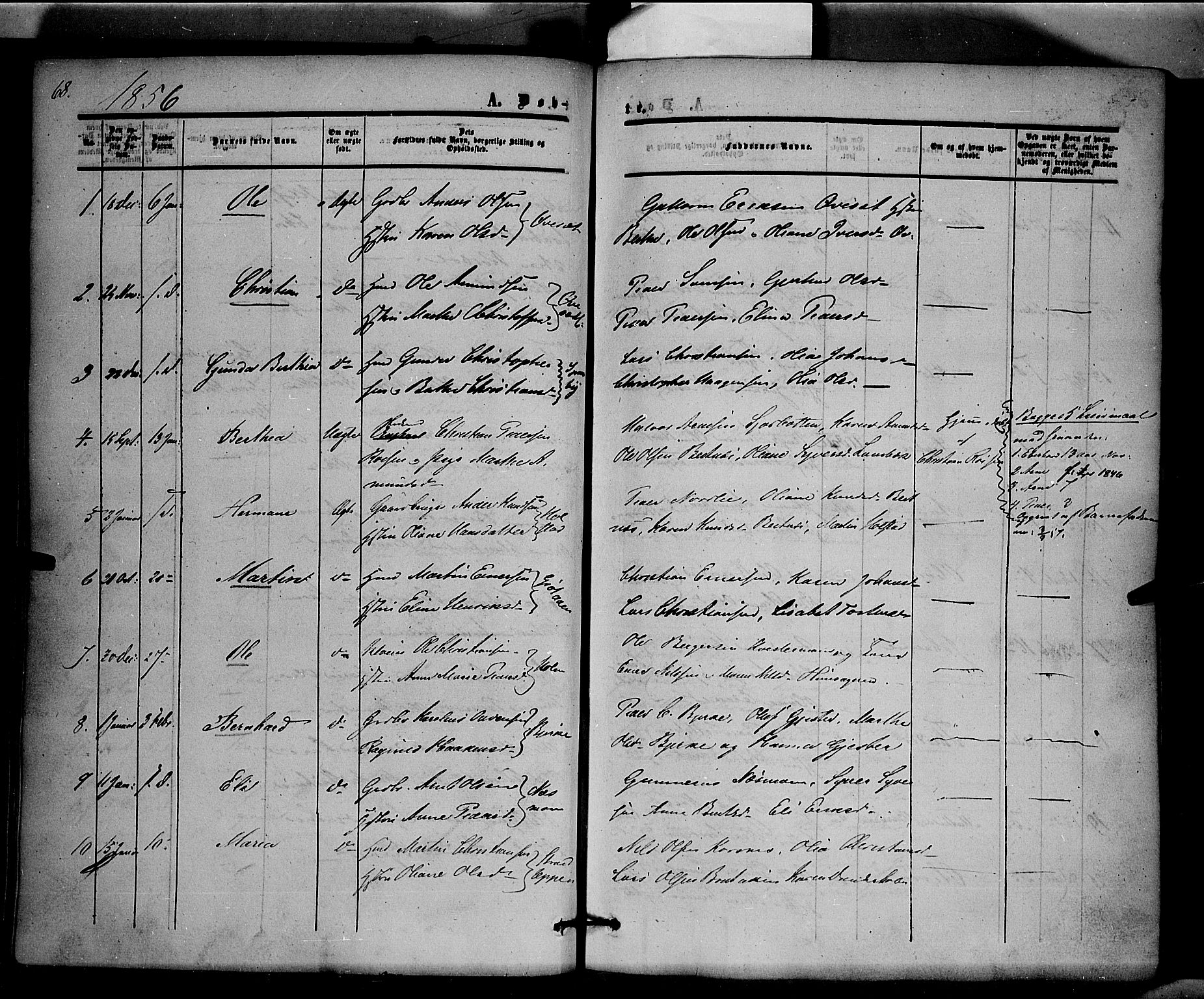 Hof prestekontor, SAH/PREST-038/H/Ha/Haa/L0008: Parish register (official) no. 8, 1849-1861, p. 68
