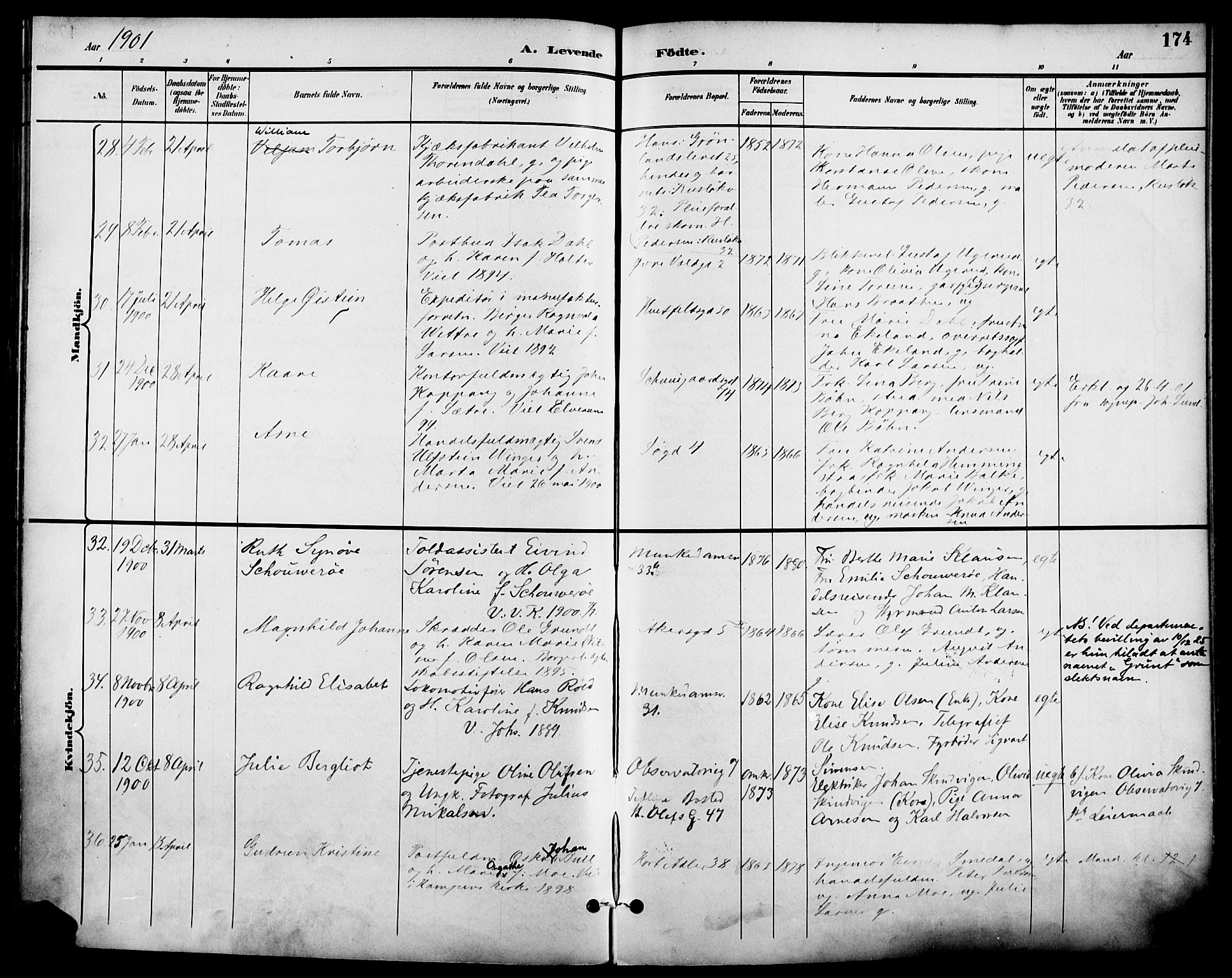 Johannes prestekontor Kirkebøker, AV/SAO-A-10852/F/Fa/L0007: Parish register (official) no. 7, 1896-1905, p. 174