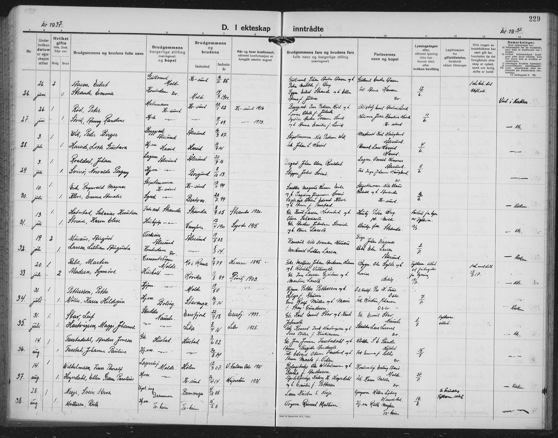 Ministerialprotokoller, klokkerbøker og fødselsregistre - Møre og Romsdal, AV/SAT-A-1454/558/L0704: Parish register (copy) no. 558C05, 1921-1942, p. 229