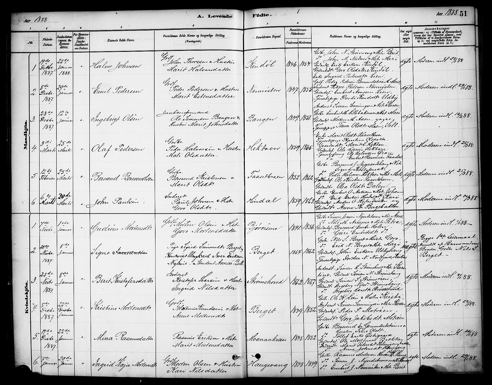 Tynset prestekontor, SAH/PREST-058/H/Ha/Hab/L0006: Parish register (copy) no. 6, 1880-1899, p. 51
