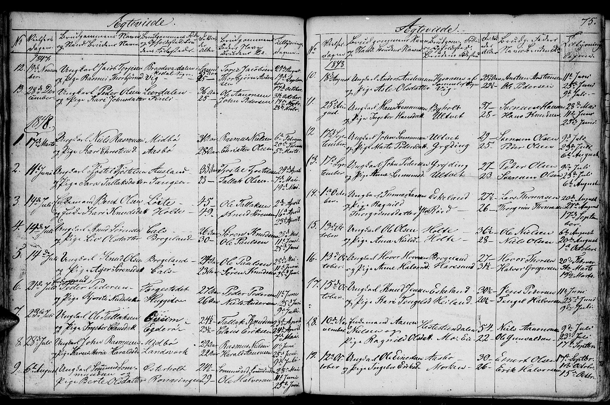 Gjerstad sokneprestkontor, AV/SAK-1111-0014/F/Fb/Fba/L0004: Parish register (copy) no. B 4, 1845-1853, p. 75