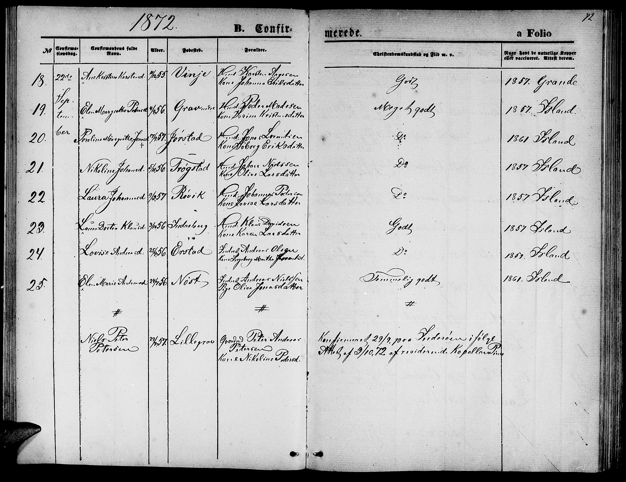 Ministerialprotokoller, klokkerbøker og fødselsregistre - Nord-Trøndelag, AV/SAT-A-1458/722/L0225: Parish register (copy) no. 722C01, 1871-1888, p. 72