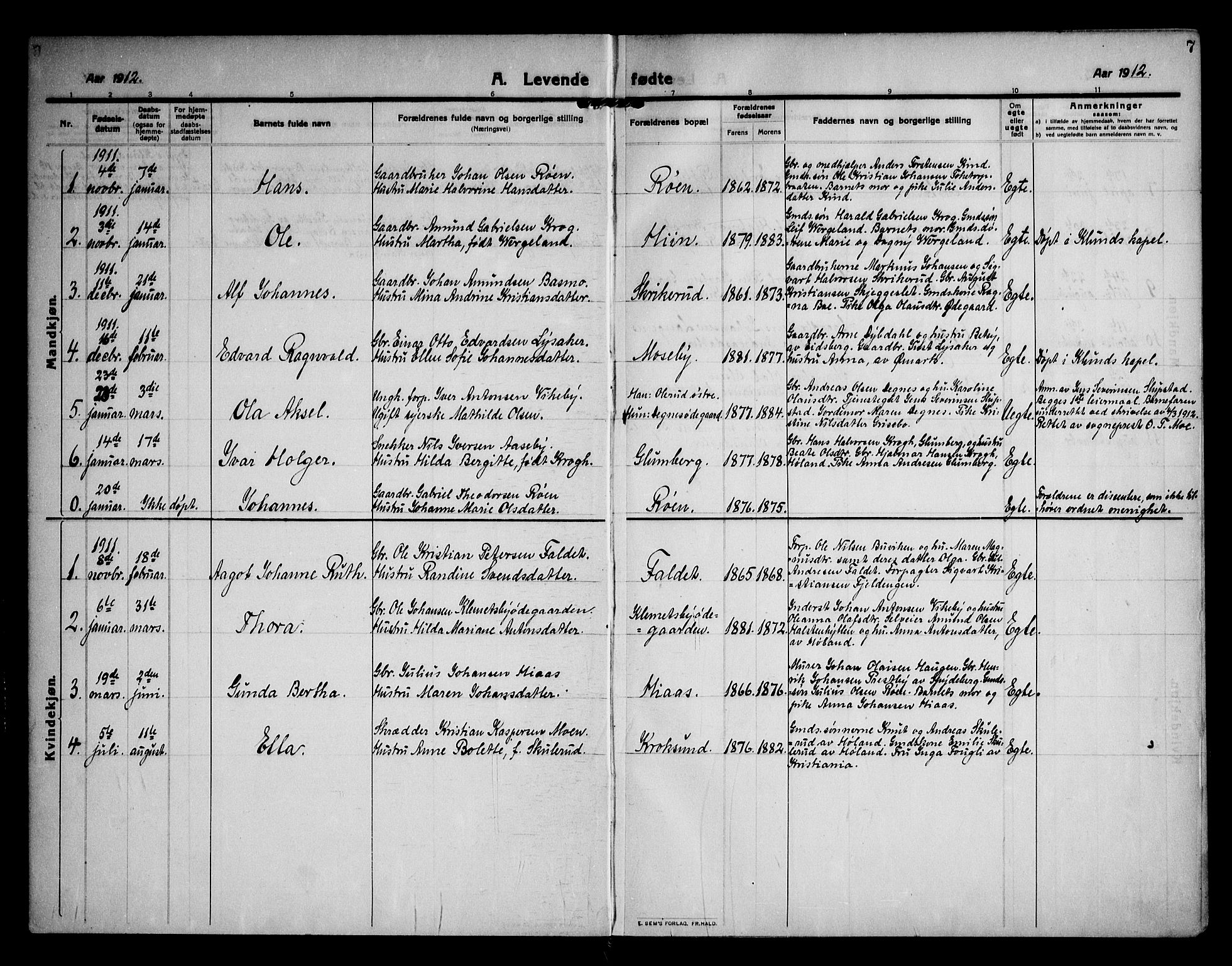 Rødenes prestekontor Kirkebøker, AV/SAO-A-2005/F/Fa/L0012: Parish register (official) no. I 12, 1911-1926, p. 7