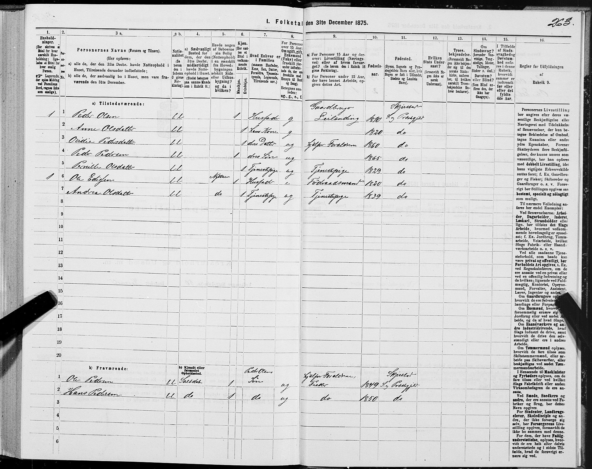 SAT, 1875 census for 1842P Skjerstad, 1875, p. 1263