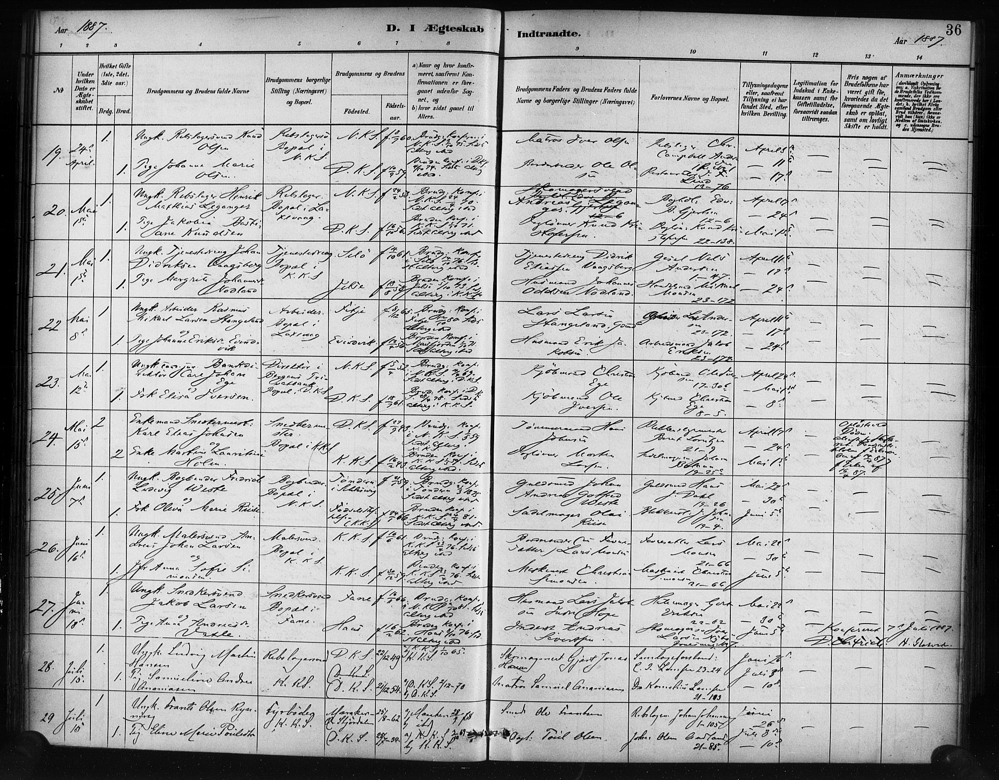 Korskirken sokneprestembete, AV/SAB-A-76101/H/Haa/L0037: Parish register (official) no. D 4, 1883-1904, p. 36