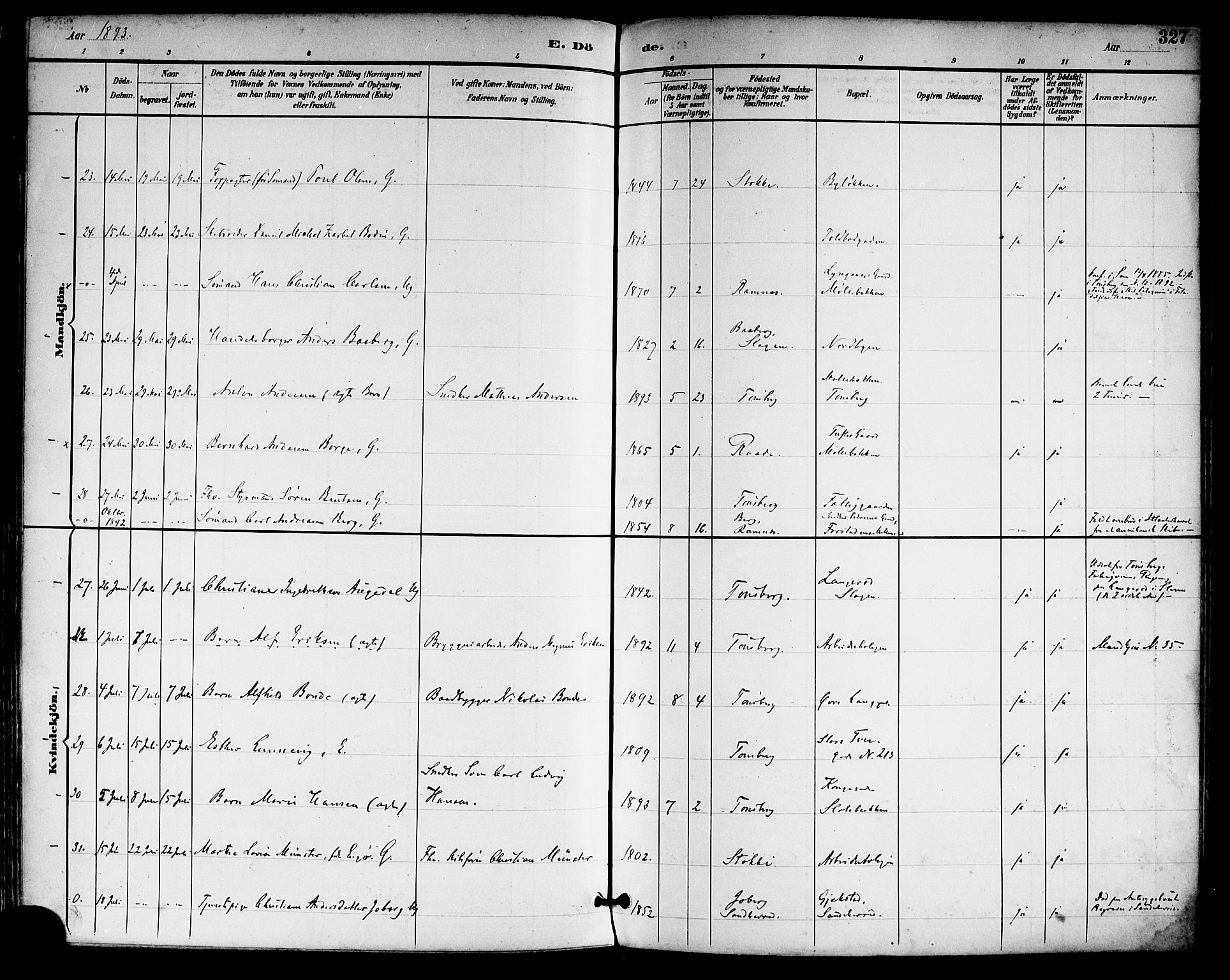 Tønsberg kirkebøker, AV/SAKO-A-330/F/Fa/L0012: Parish register (official) no. I 12, 1891-1899, p. 327