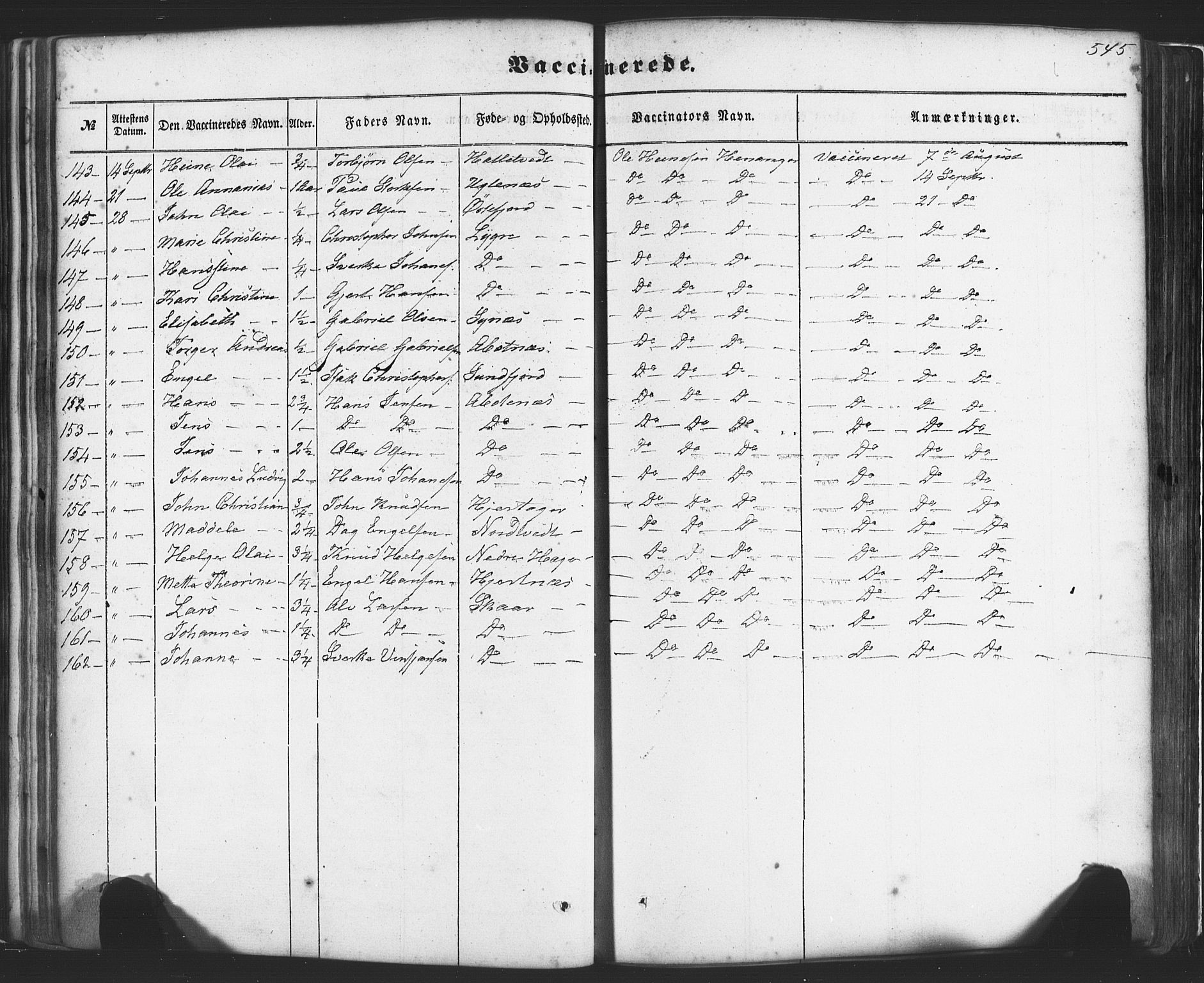 Fusa sokneprestembete, AV/SAB-A-75401/H/Haa: Parish register (official) no. A 1II, 1855-1879, p. 545