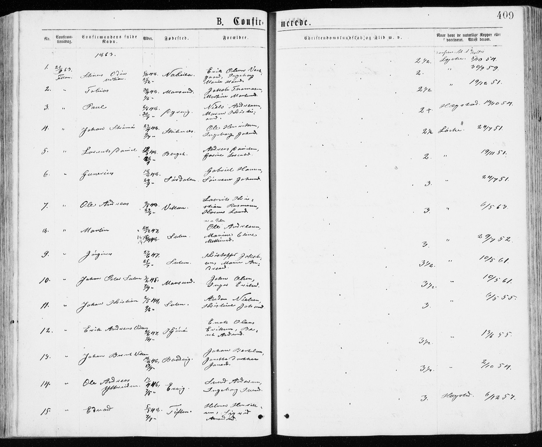 Ministerialprotokoller, klokkerbøker og fødselsregistre - Sør-Trøndelag, SAT/A-1456/640/L0576: Parish register (official) no. 640A01, 1846-1876, p. 409