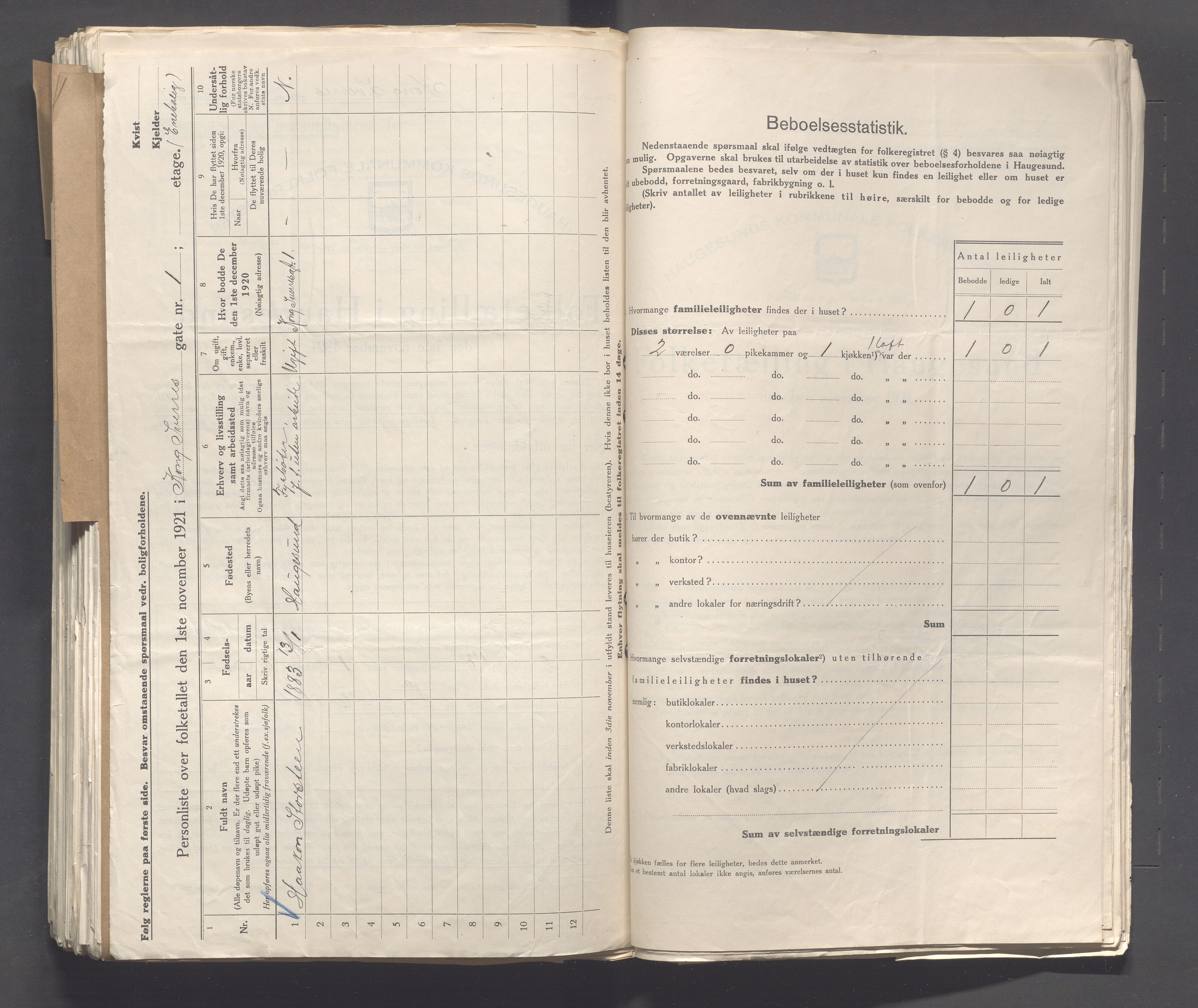 IKAR, Local census 1.11.1921 for Haugesund, 1921, p. 2959