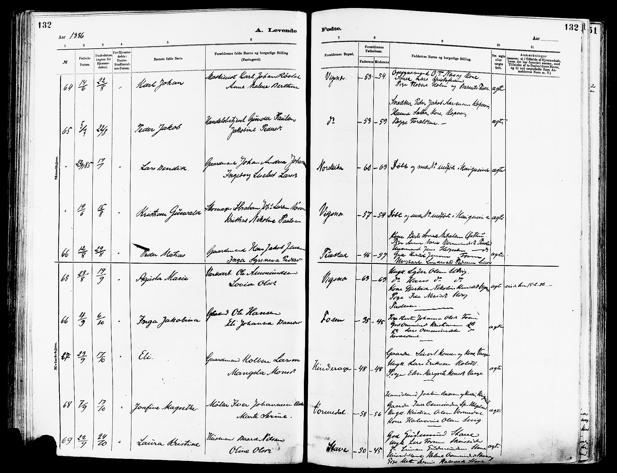 Avaldsnes sokneprestkontor, AV/SAST-A -101851/H/Ha/Haa/L0014: Parish register (official) no. A 14, 1880-1889, p. 132