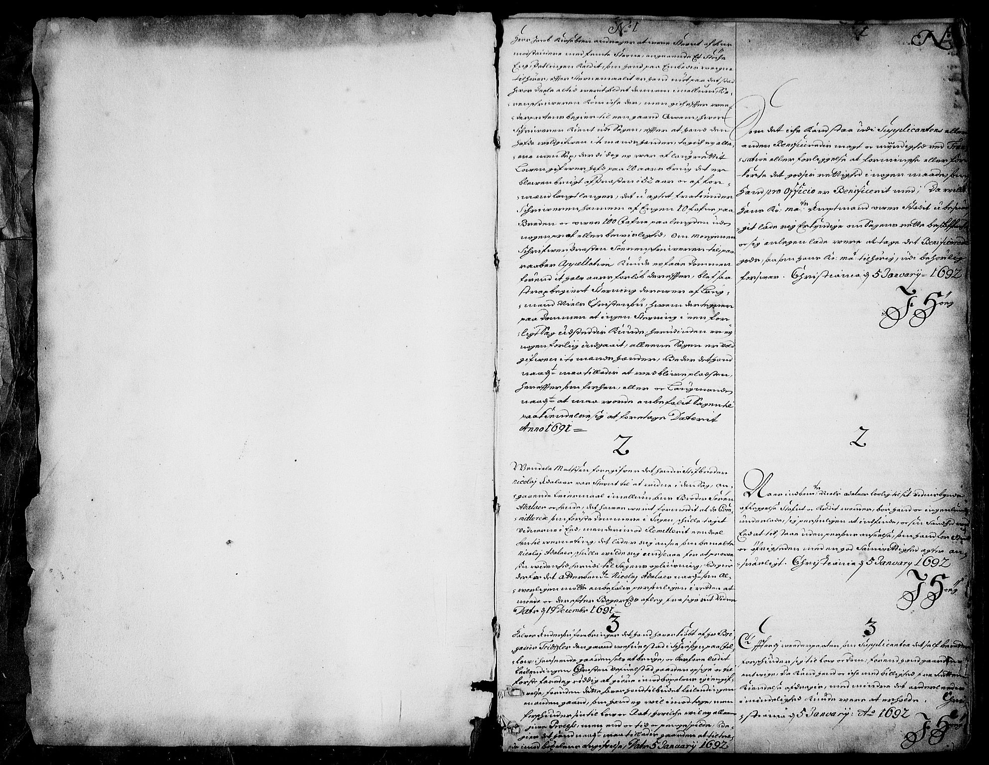Stattholderembetet 1572-1771, RA/EA-2870/Ad/L0005: Supplikasjons- og resolusjonsprotokoll, 1692-1699, p. 1a
