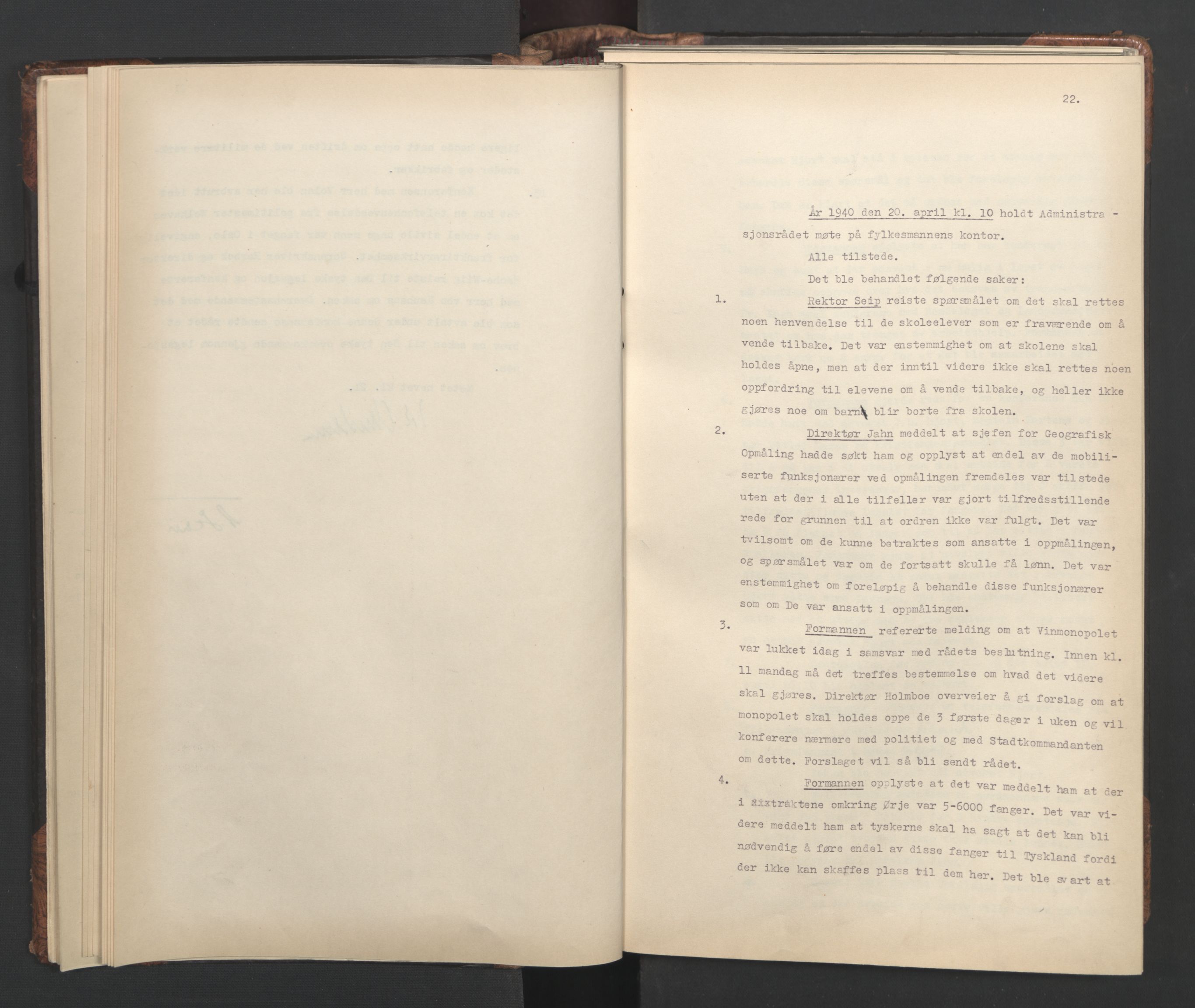 Administrasjonsrådet, AV/RA-S-1004/A/L0001: Møteprotokoll med tillegg 15/4-25/9, 1940, p. 22