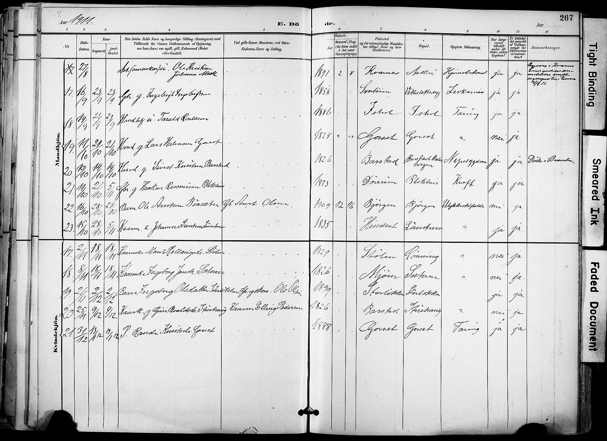 Ministerialprotokoller, klokkerbøker og fødselsregistre - Sør-Trøndelag, AV/SAT-A-1456/678/L0902: Parish register (official) no. 678A11, 1895-1911, p. 267