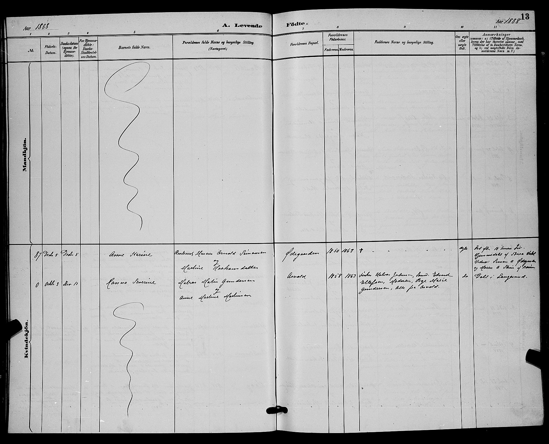 Bamble kirkebøker, SAKO/A-253/G/Ga/L0009: Parish register (copy) no. I 9, 1888-1900, p. 13