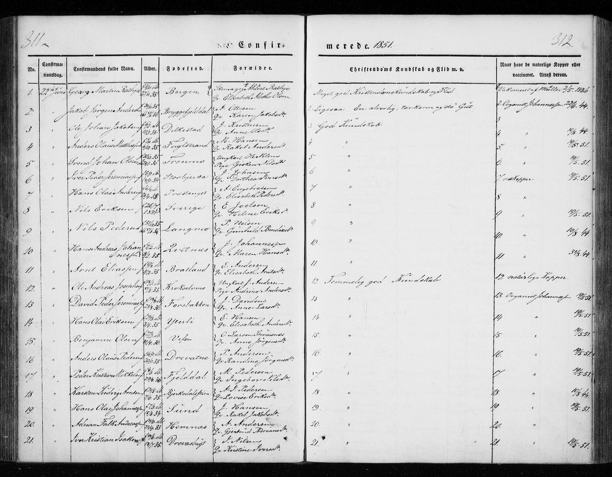 Ministerialprotokoller, klokkerbøker og fødselsregistre - Nordland, AV/SAT-A-1459/825/L0355: Parish register (official) no. 825A09, 1842-1863, p. 311-312