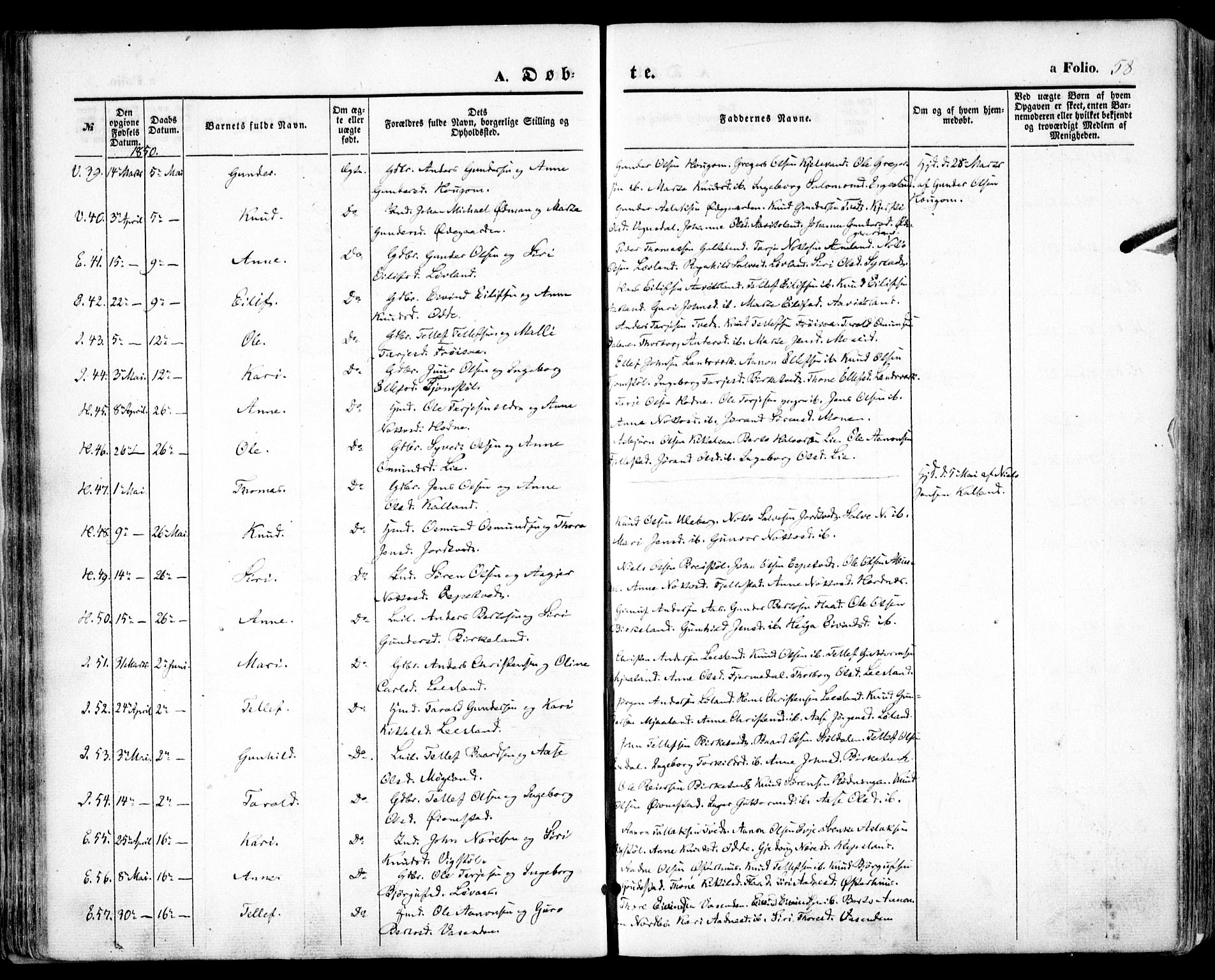 Evje sokneprestkontor, AV/SAK-1111-0008/F/Fa/Faa/L0005: Parish register (official) no. A 5, 1843-1865, p. 58