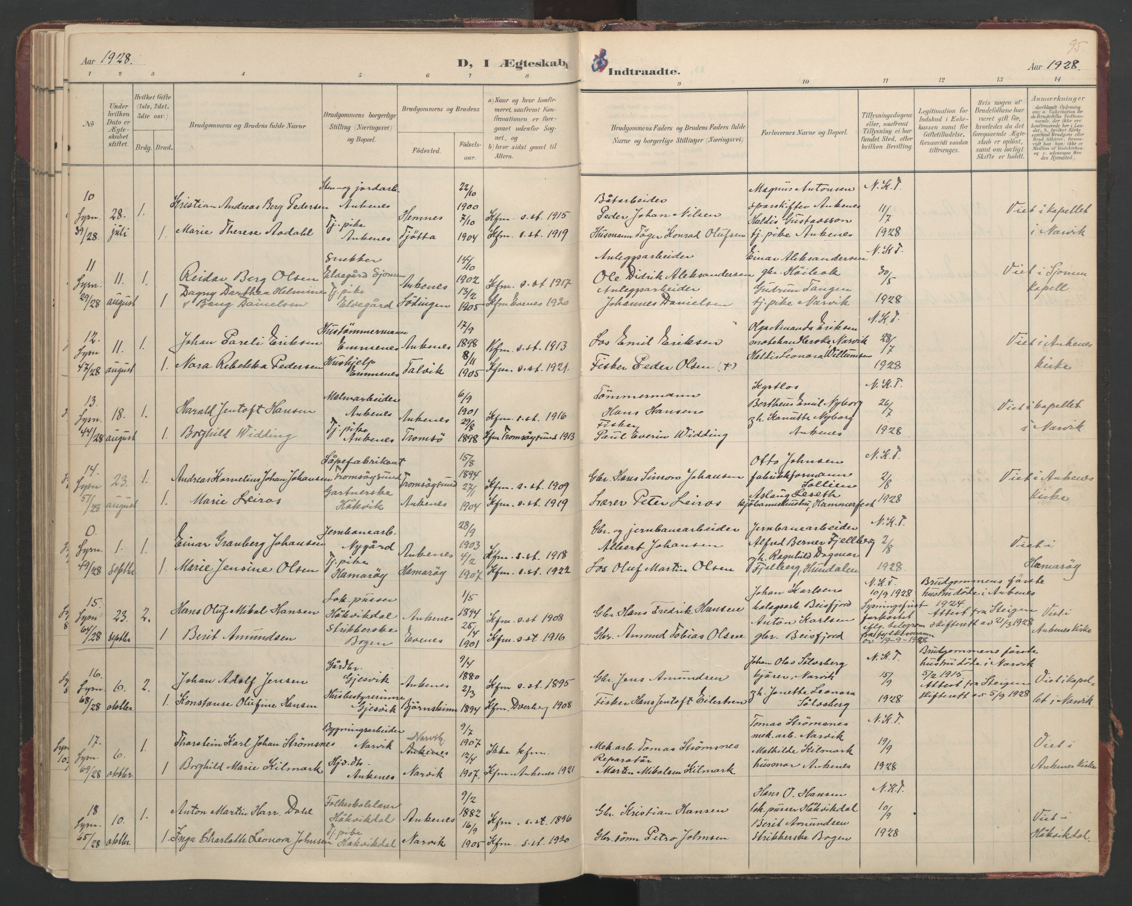 Ministerialprotokoller, klokkerbøker og fødselsregistre - Nordland, AV/SAT-A-1459/866/L0942: Parish register (official) no. 866A05, 1901-1928, p. 95