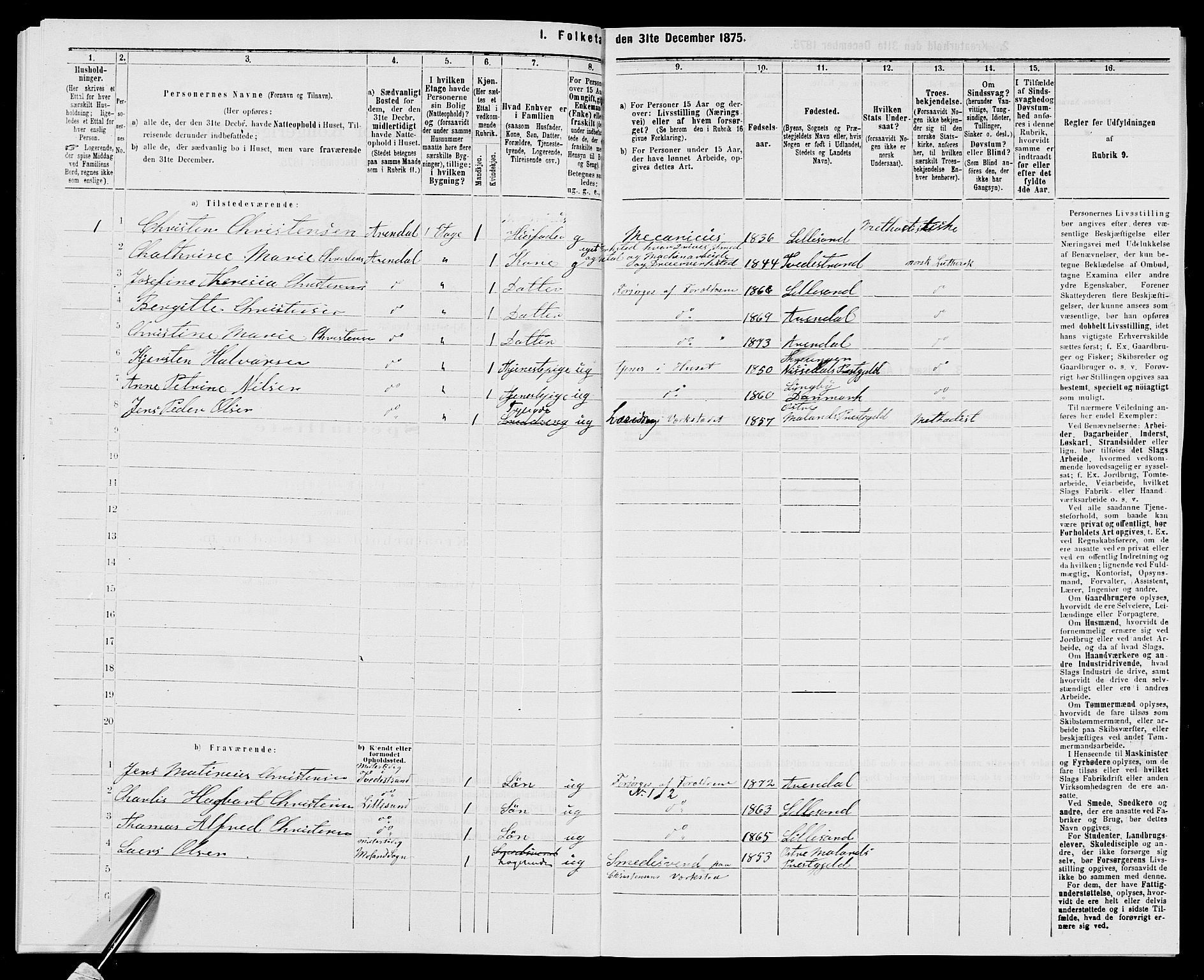 SAK, 1875 census for 0903P Arendal, 1875, p. 504