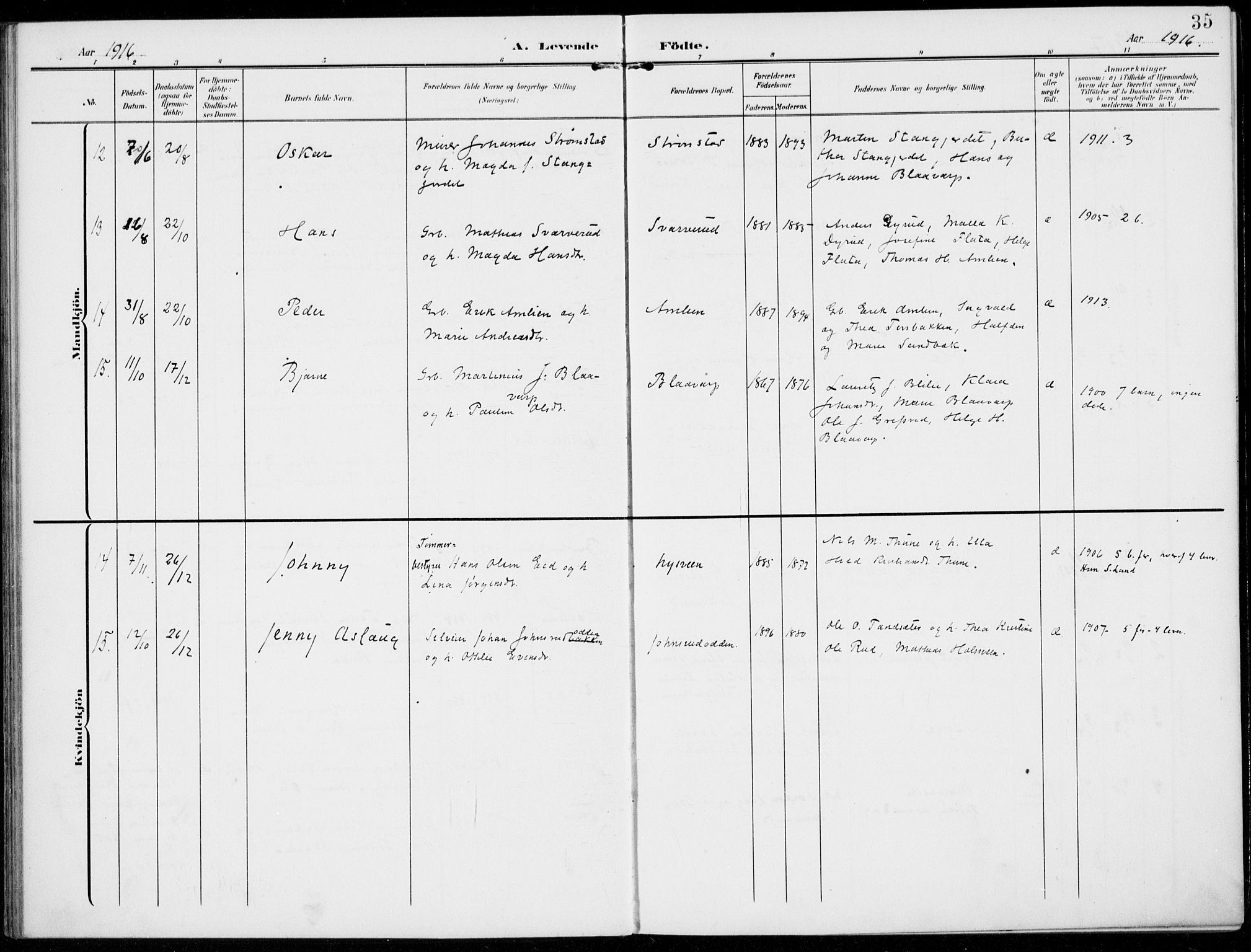 Kolbu prestekontor, AV/SAH-PREST-110/H/Ha/Haa/L0001: Parish register (official) no. 1, 1907-1923, p. 35