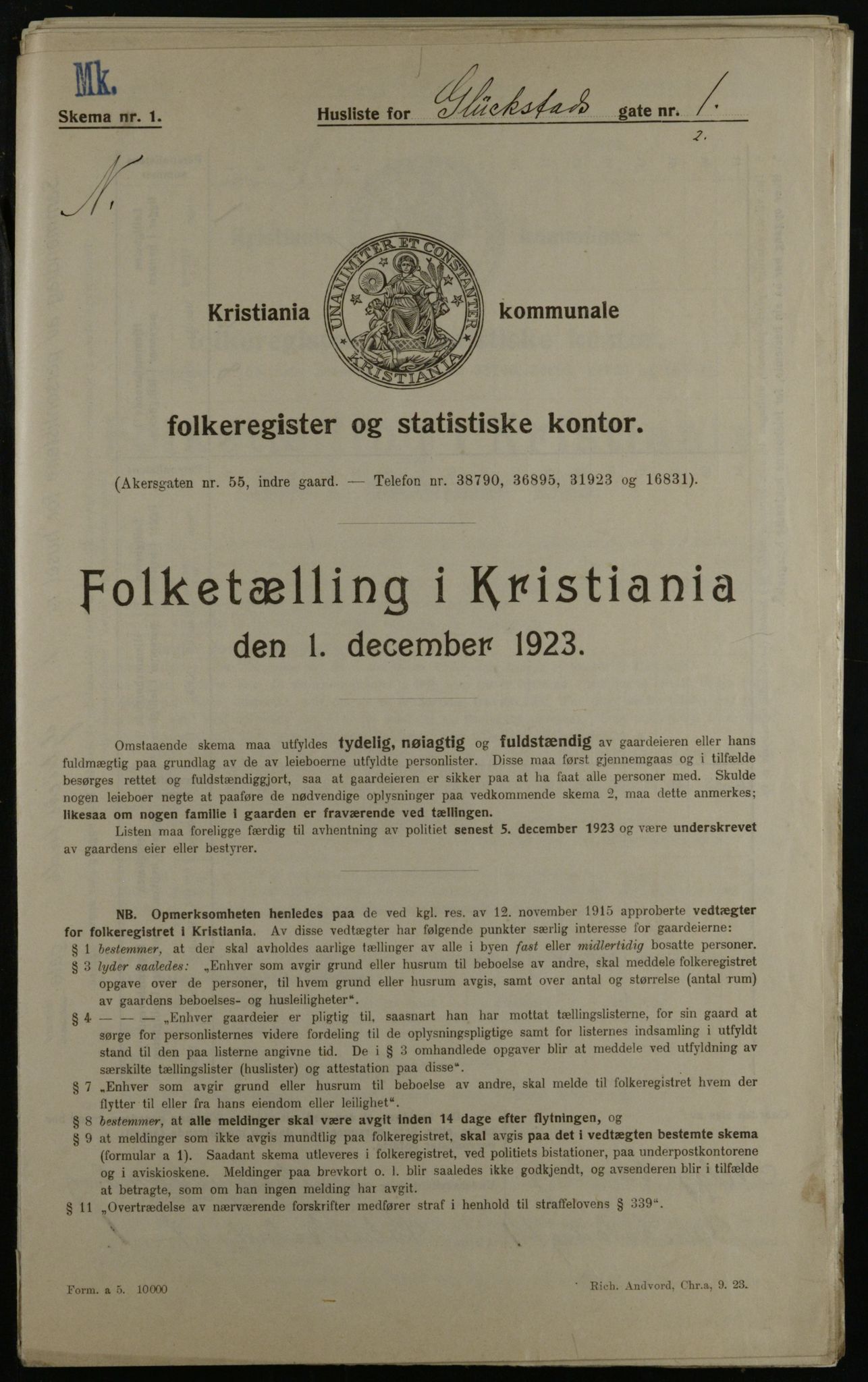 OBA, Municipal Census 1923 for Kristiania, 1923, p. 33251