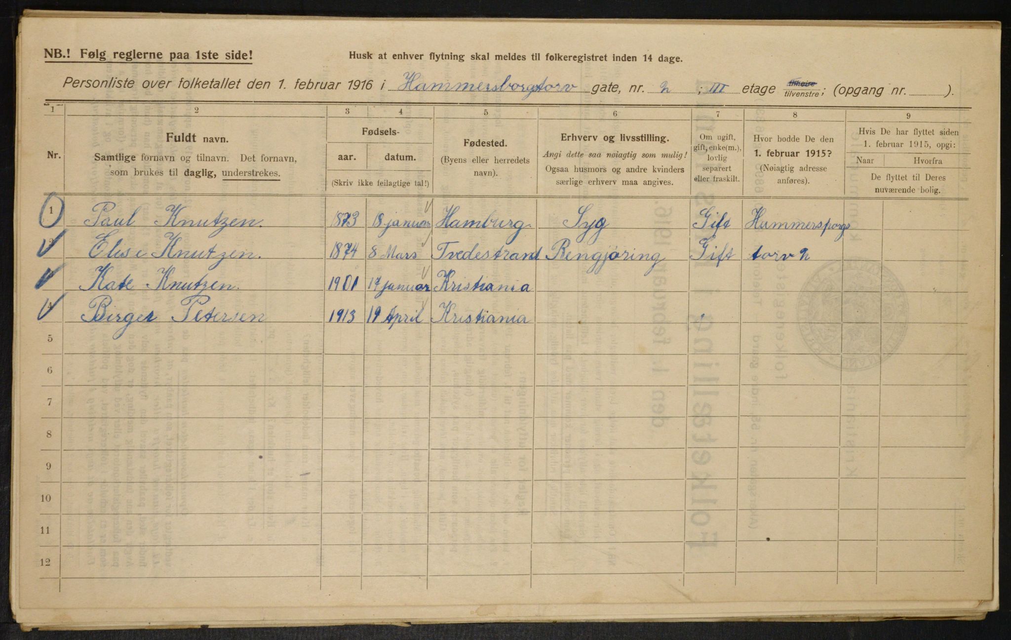 OBA, Municipal Census 1916 for Kristiania, 1916, p. 34994