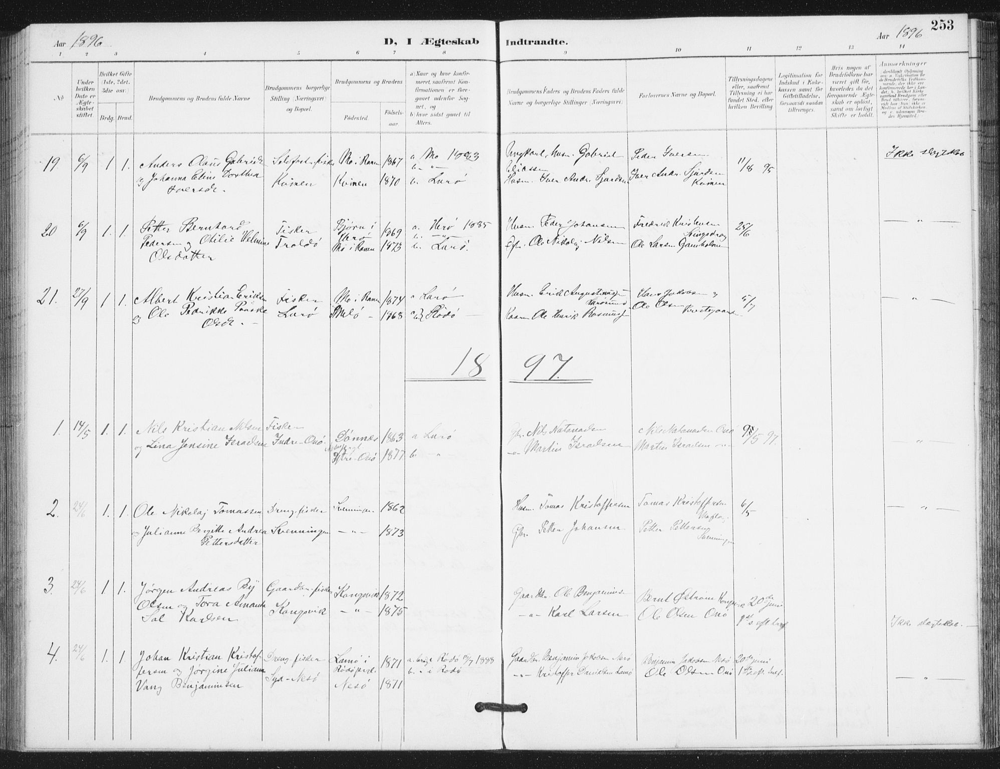 Ministerialprotokoller, klokkerbøker og fødselsregistre - Nordland, SAT/A-1459/839/L0573: Parish register (copy) no. 839C03, 1892-1917, p. 253