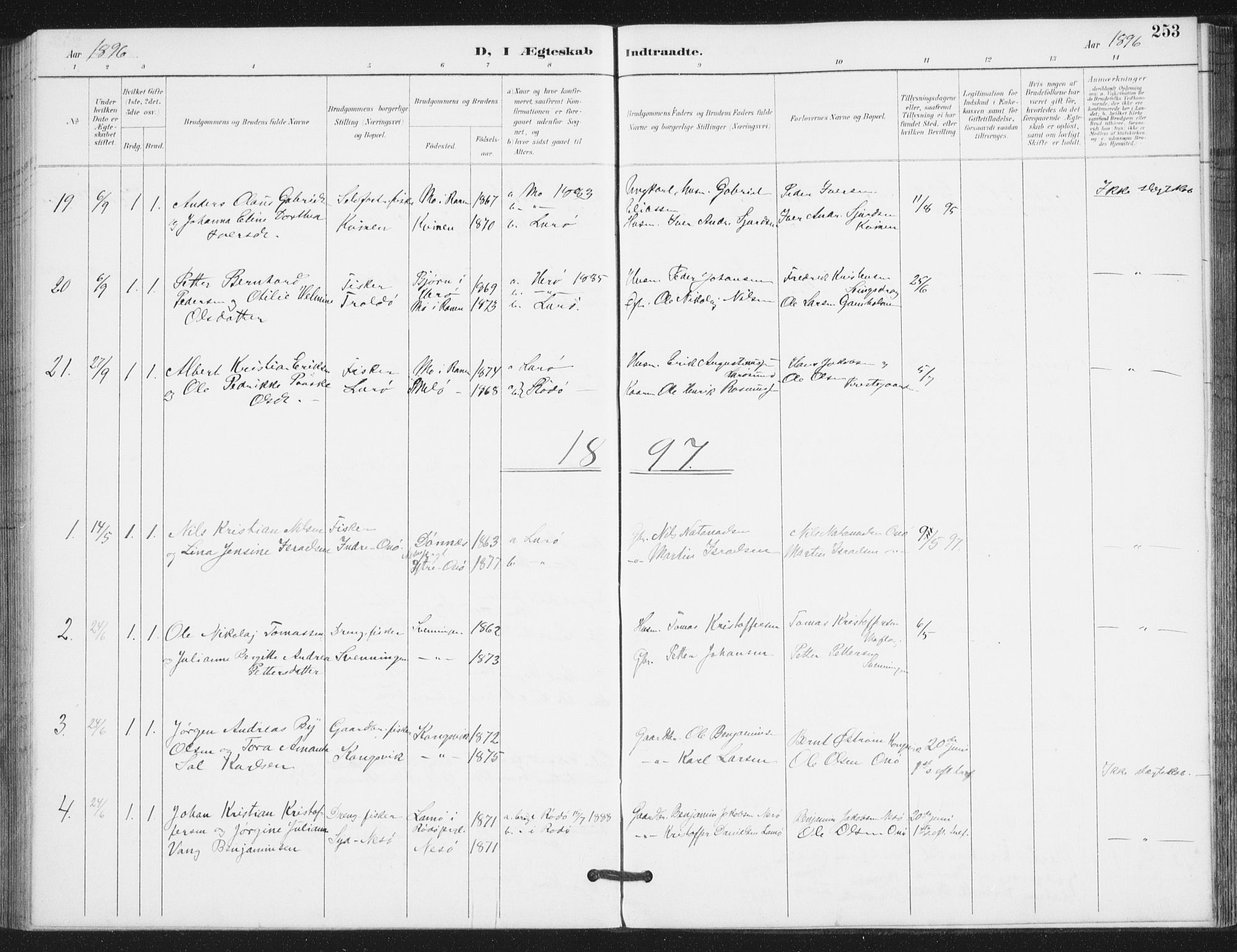 Ministerialprotokoller, klokkerbøker og fødselsregistre - Nordland, AV/SAT-A-1459/839/L0573: Parish register (copy) no. 839C03, 1892-1917, p. 253