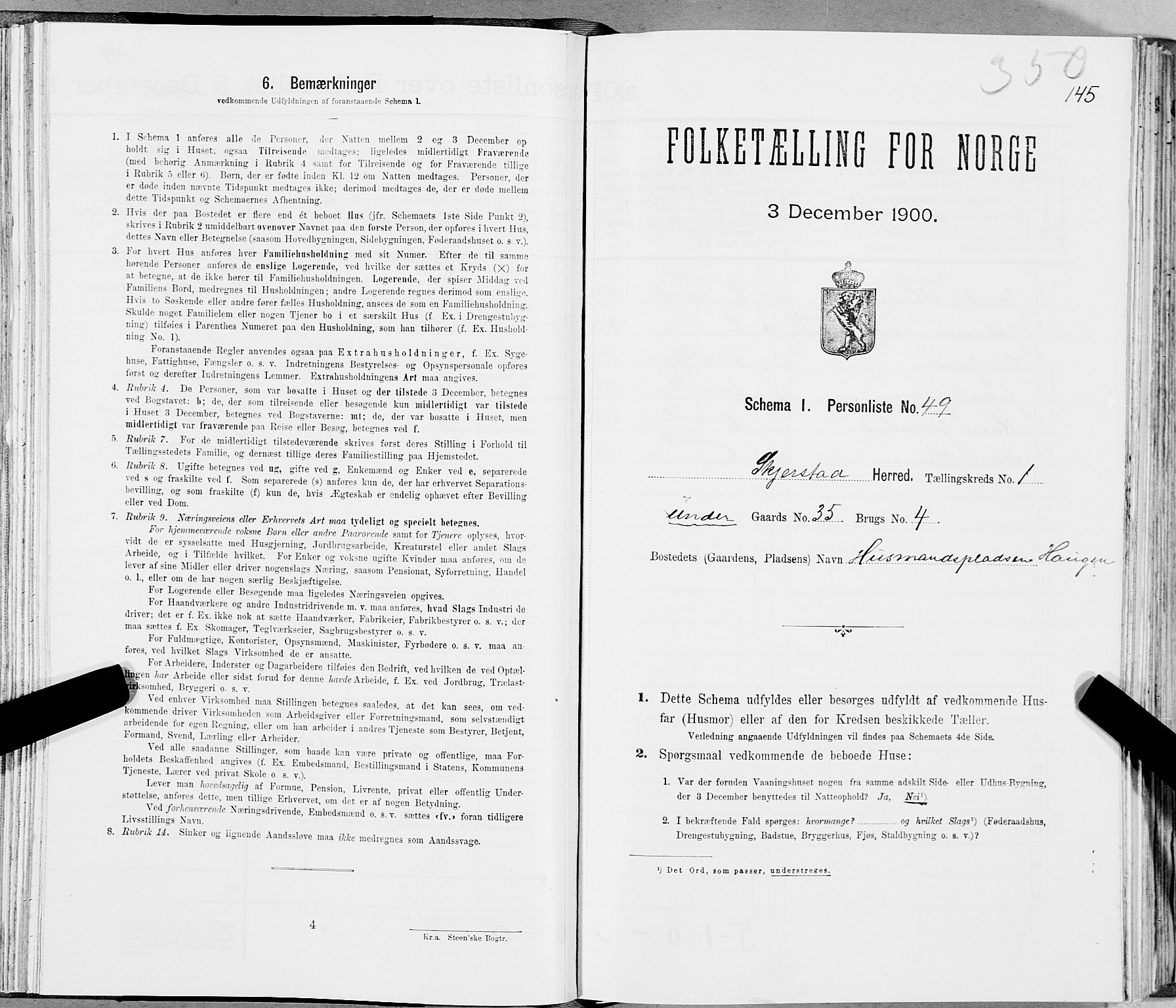 SAT, 1900 census for Skjerstad, 1900, p. 145