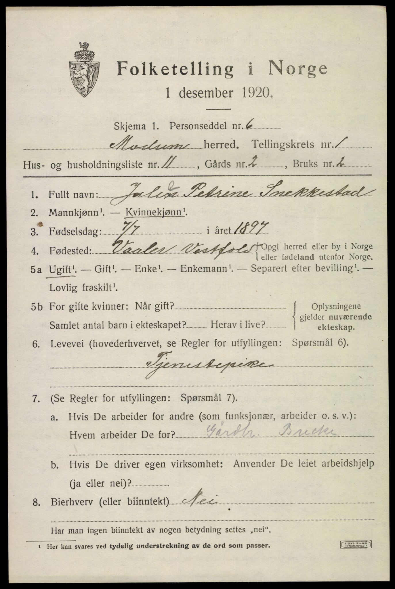 SAKO, 1920 census for Modum, 1920, p. 4207
