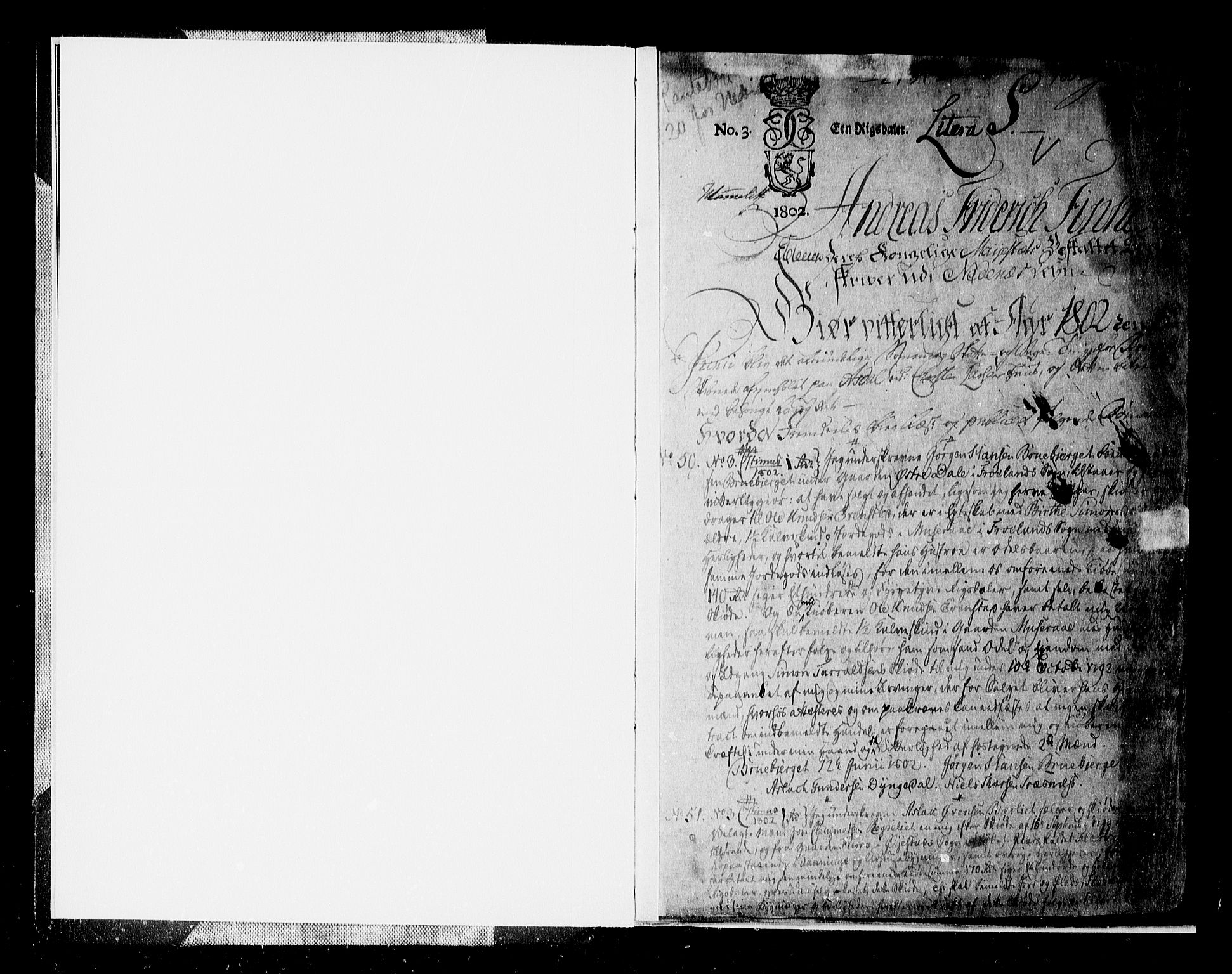 Nedenes sorenskriveri før 1824, AV/SAK-1221-0007/G/Gb/L0020: Mortgage book no. 20, 1802-1806, p. 1