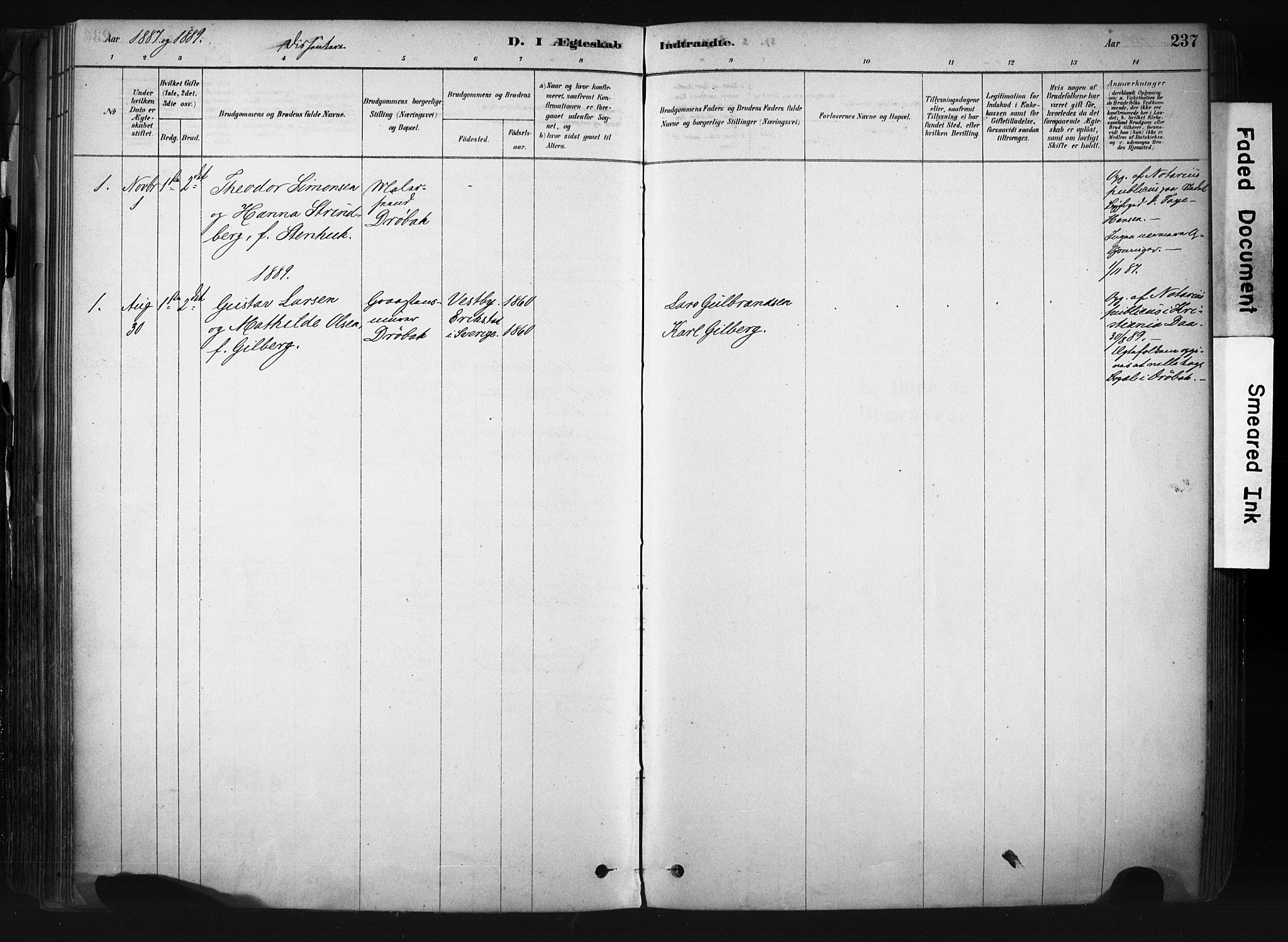 Drøbak prestekontor Kirkebøker, SAO/A-10142a/F/Fb/L0001: Parish register (official) no. II 1, 1878-1891, p. 237